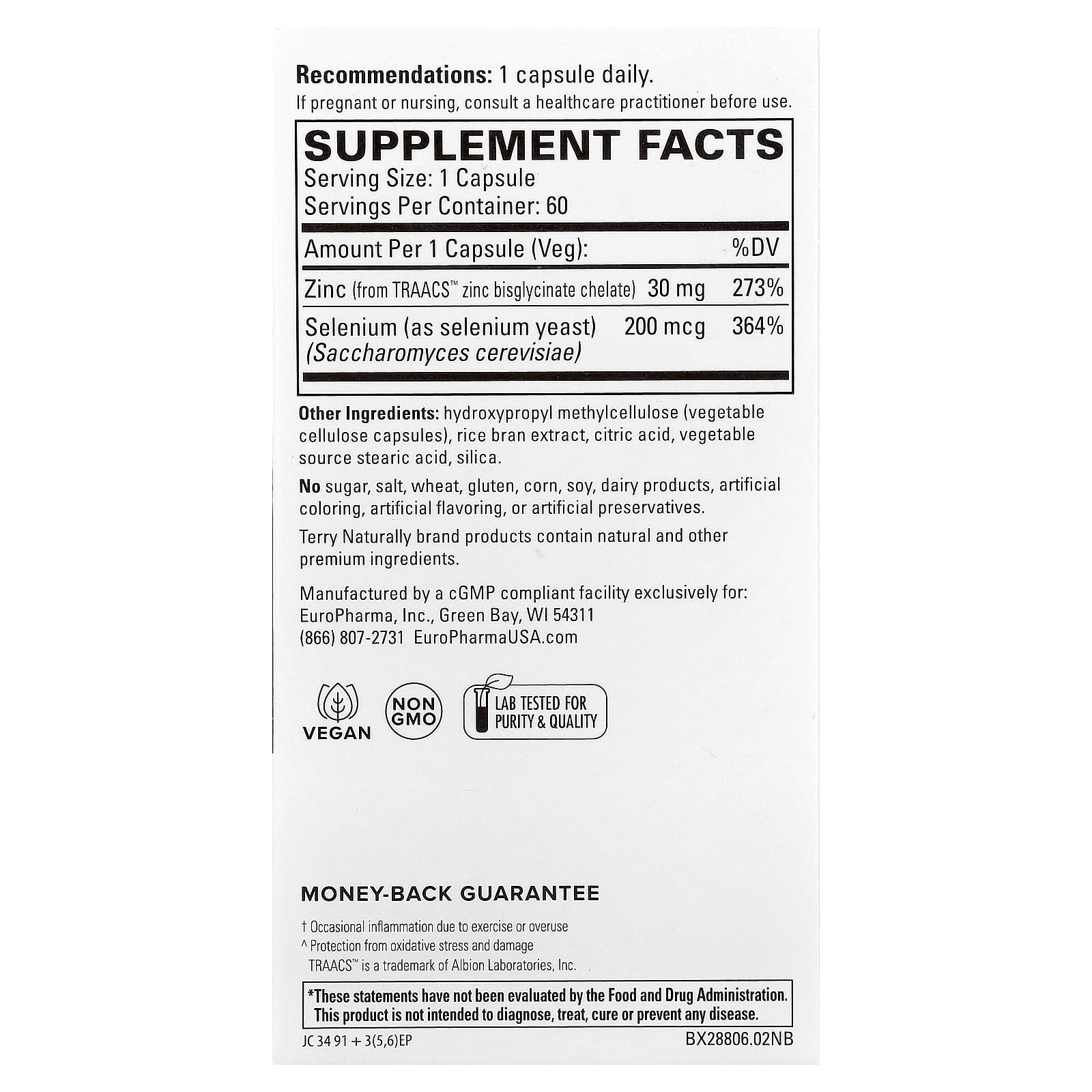 Terry Naturally, Zinc Plus Selenium, 60 Capsules - Image 2