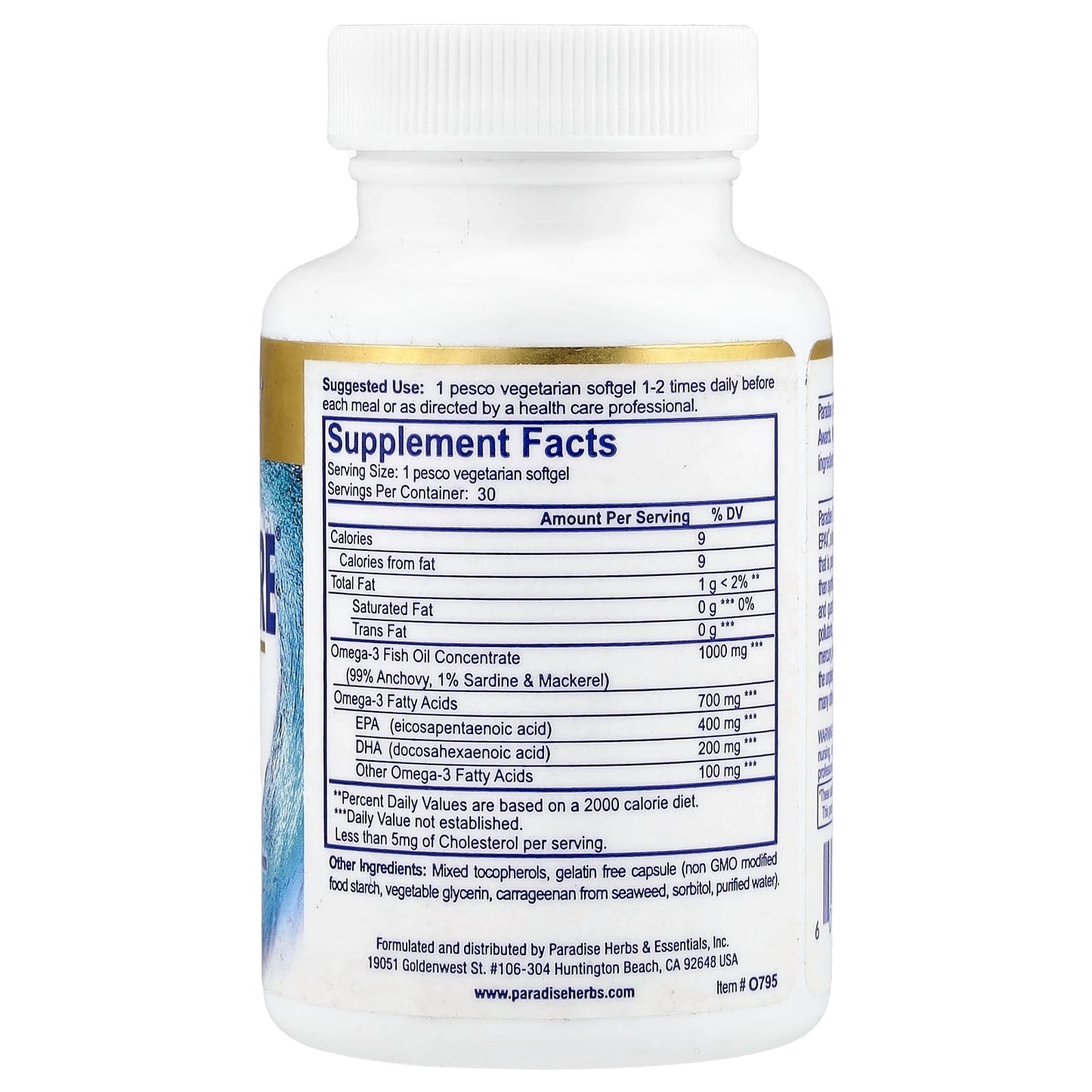 Paradise Herbs, Omega Sure®, Premium Omega-3 Fish Oil, 1,000 mg, 30 Pesco Vegetarian Softgels - Image 2