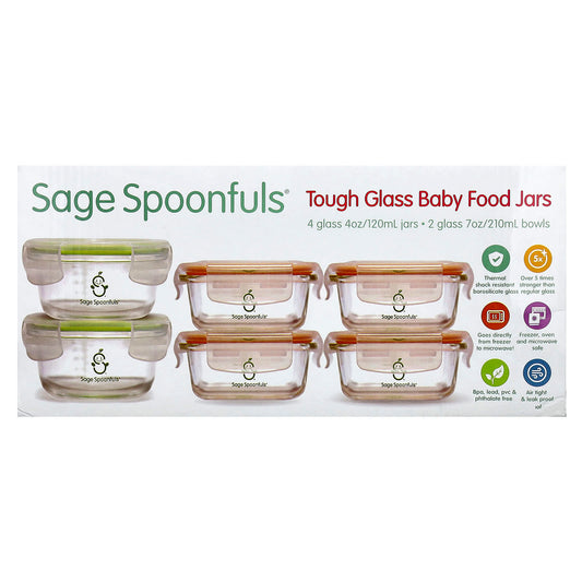 Sage Spoonfuls, Tough Glass Baby Food Jars, Combo Pack, 6 Pack - Image 1