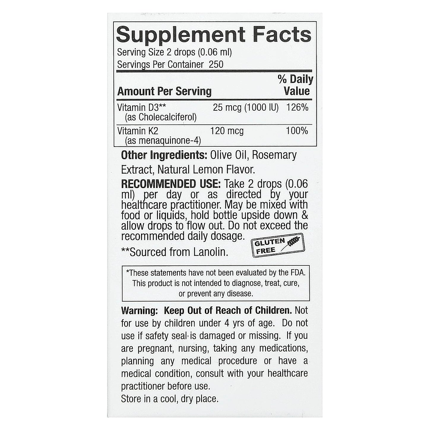 Nature's Answer, Vitamin D3 & K2, 0.5 fl oz (15 ml) - Image 2