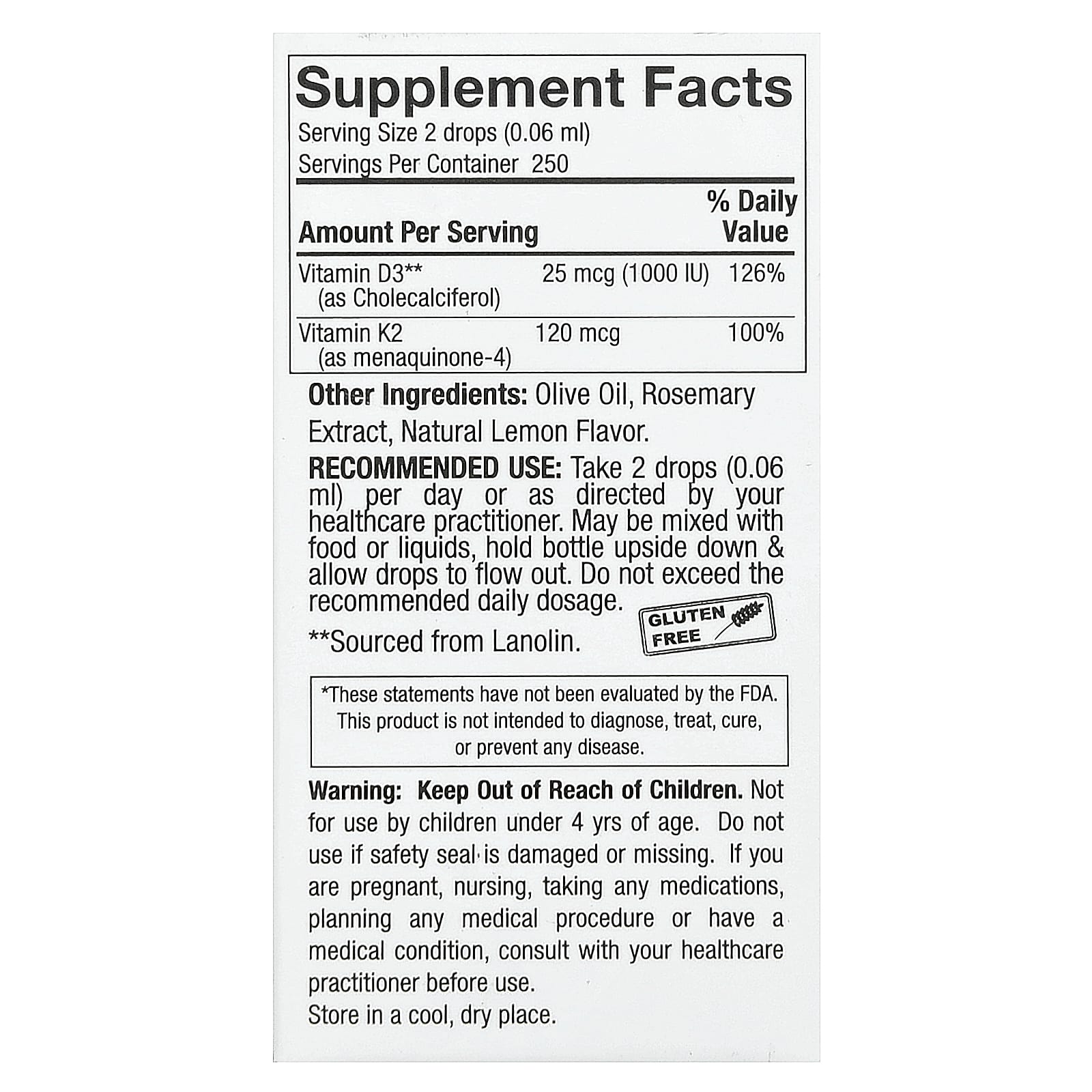 Nature's Answer, Vitamin D3 & K2, 0.5 fl oz (15 ml) - Image 2