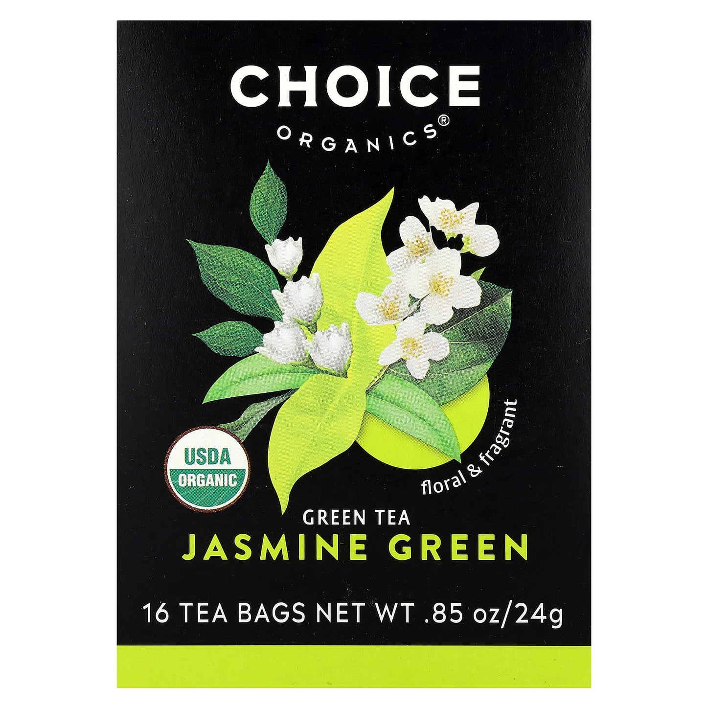 Jasmine Green Tea, USDA Organic, 16 Tea Bags, Choice Organic Teas - Image 1