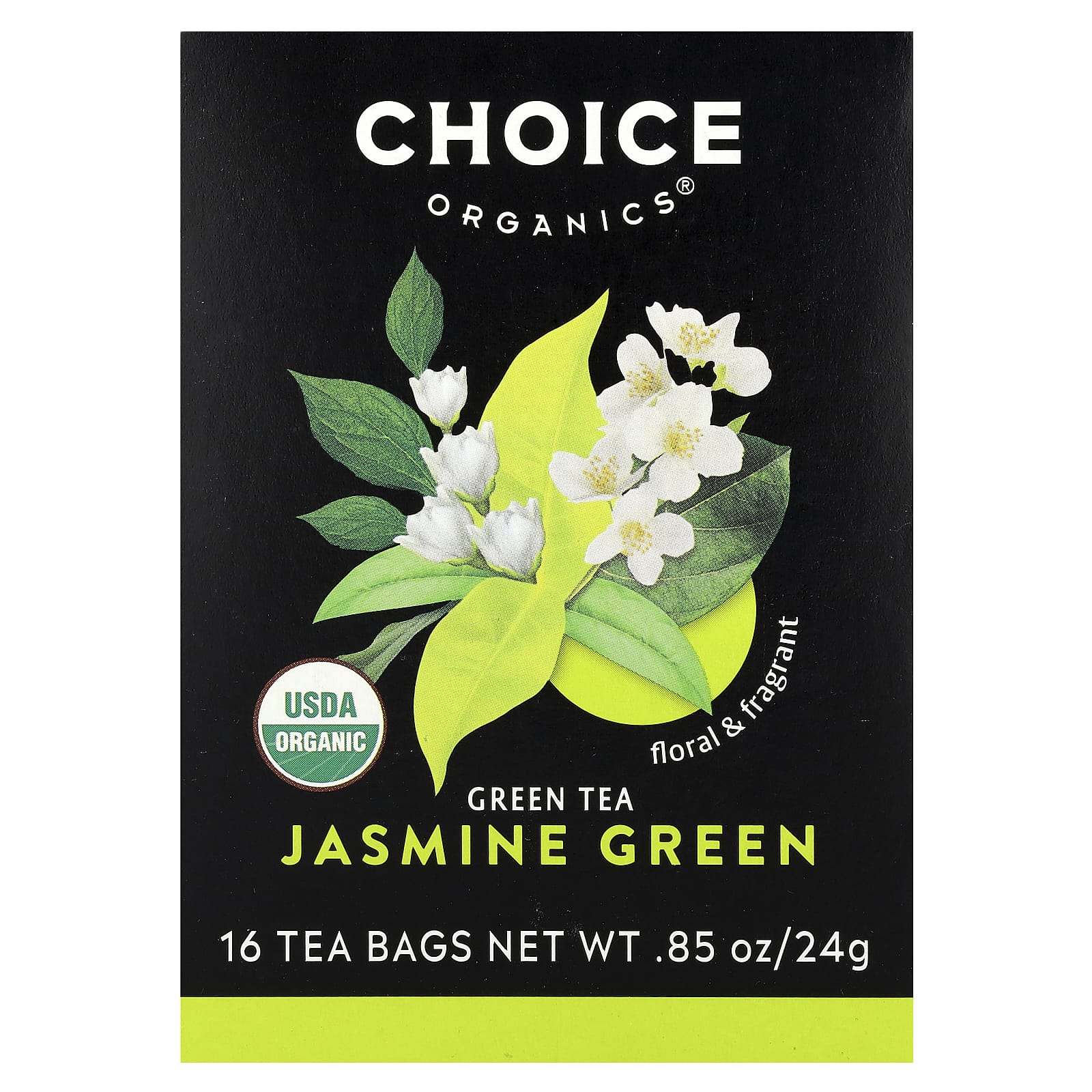 Jasmine Green Tea, USDA Organic, 16 Tea Bags, Choice Organic Teas - Image 1