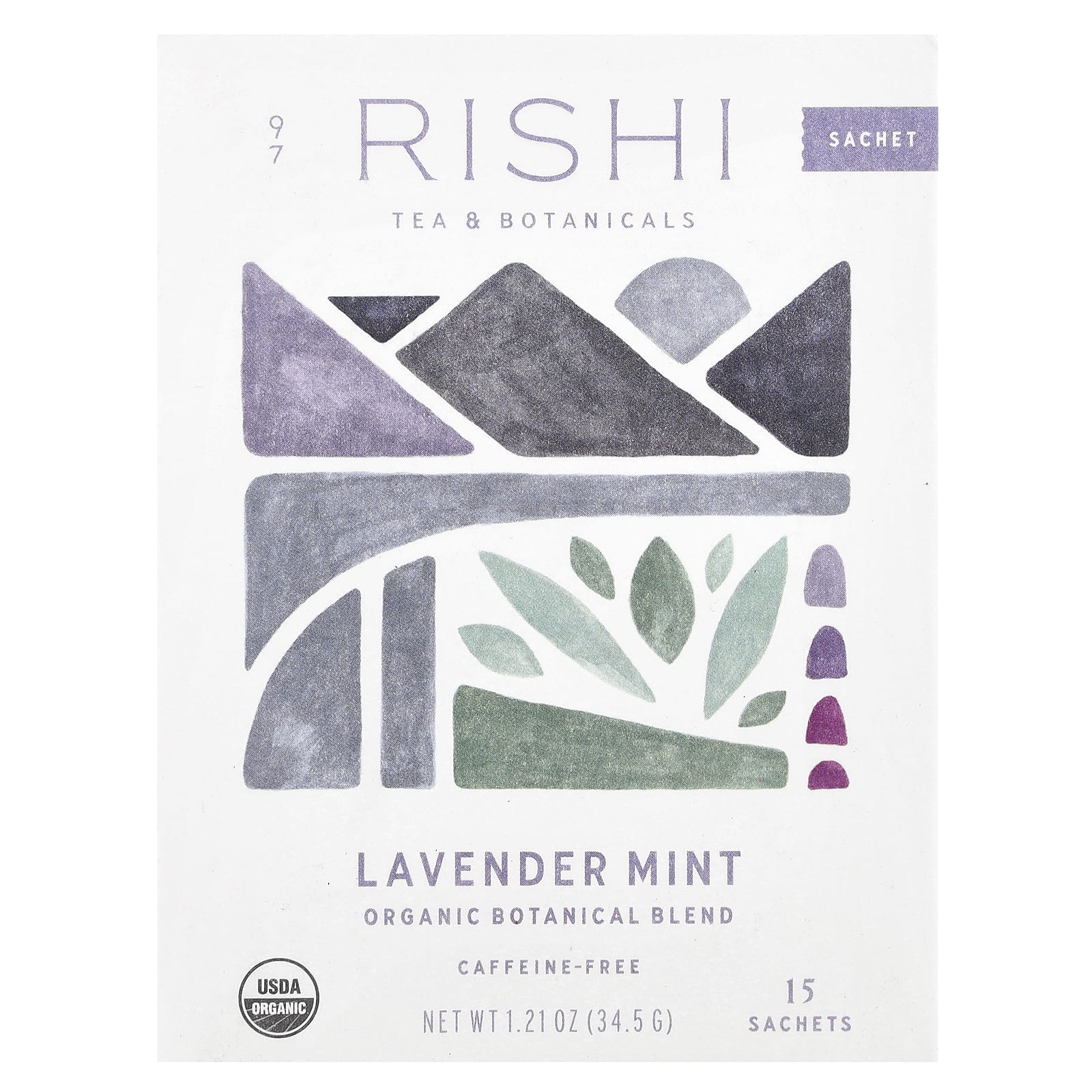 Rishi Tea, Organic Botanical Blend, Lavender Mint, Caffeine-Free, 15 Sachets, 1.21 oz (34.5 g) - Image 1