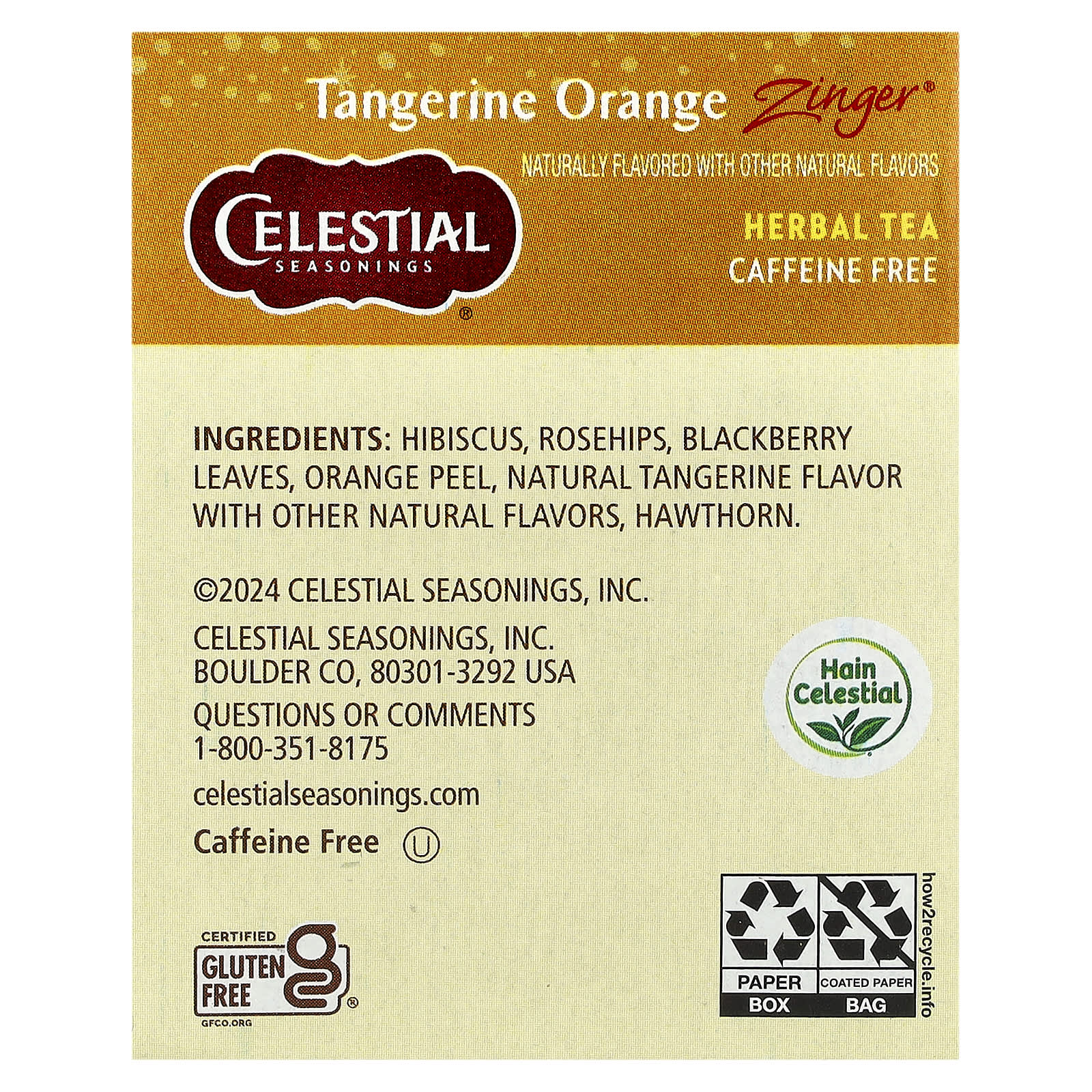 Celestial Seasonings Tangerine Orange Zinger Herbal Tea, Caffeine Free, 20 Bags - Image 2