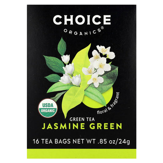 Jasmine Green Tea, USDA Organic, 16 Tea Bags, Choice Organic Teas - Image 1