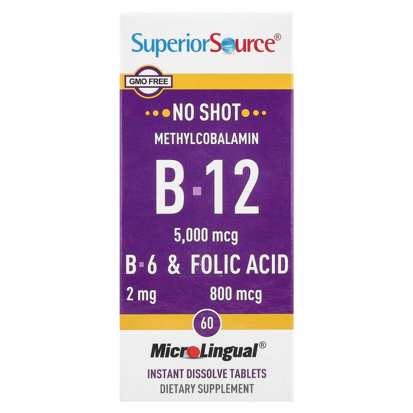 Superior Source, Methylcobalamin B-12, B-6 & Folic Acid, 60 MicroLingual® Instant Dissolve Tablets - Image 1