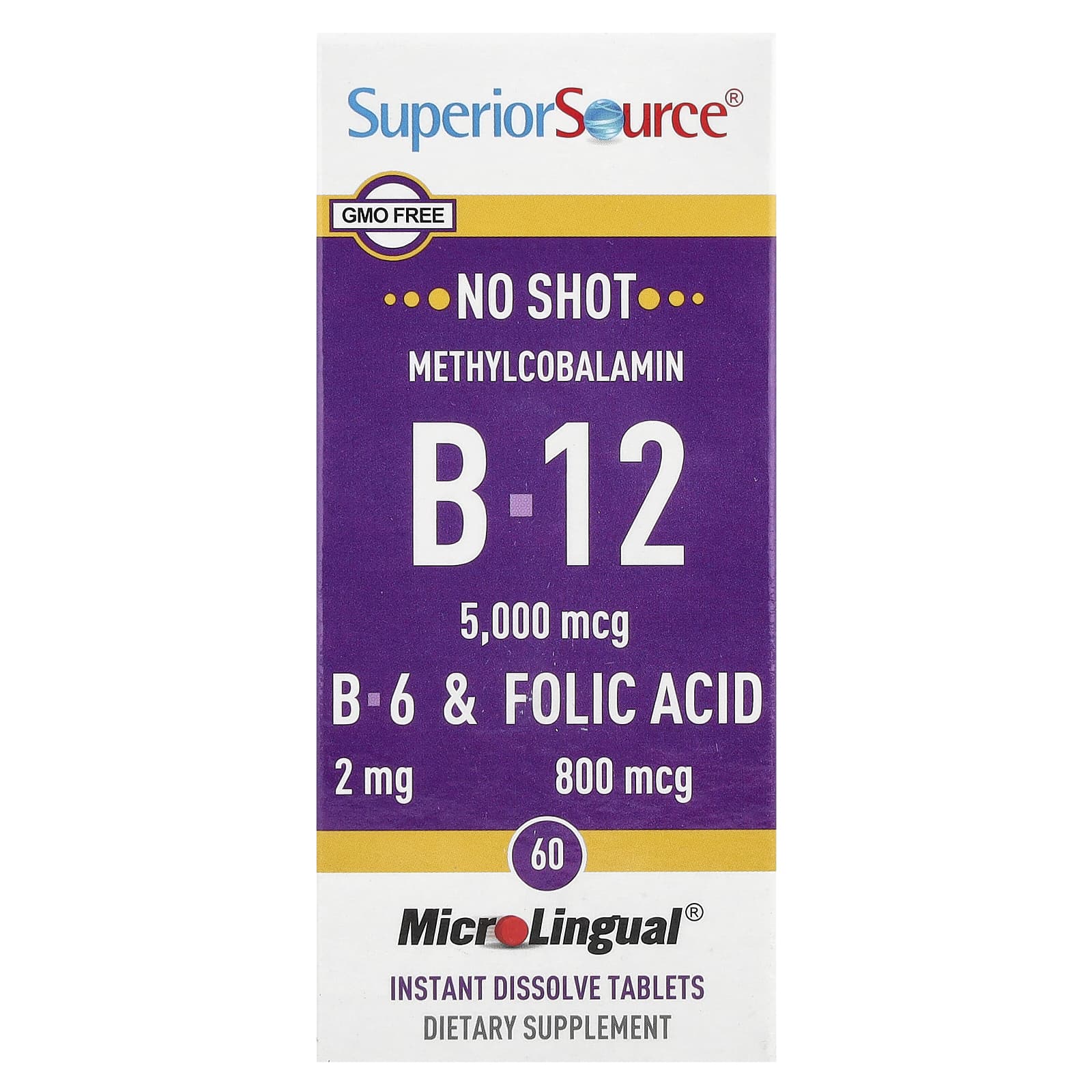 Superior Source, Methylcobalamin B-12, B-6 & Folic Acid, 60 MicroLingual® Instant Dissolve Tablets - Image 1