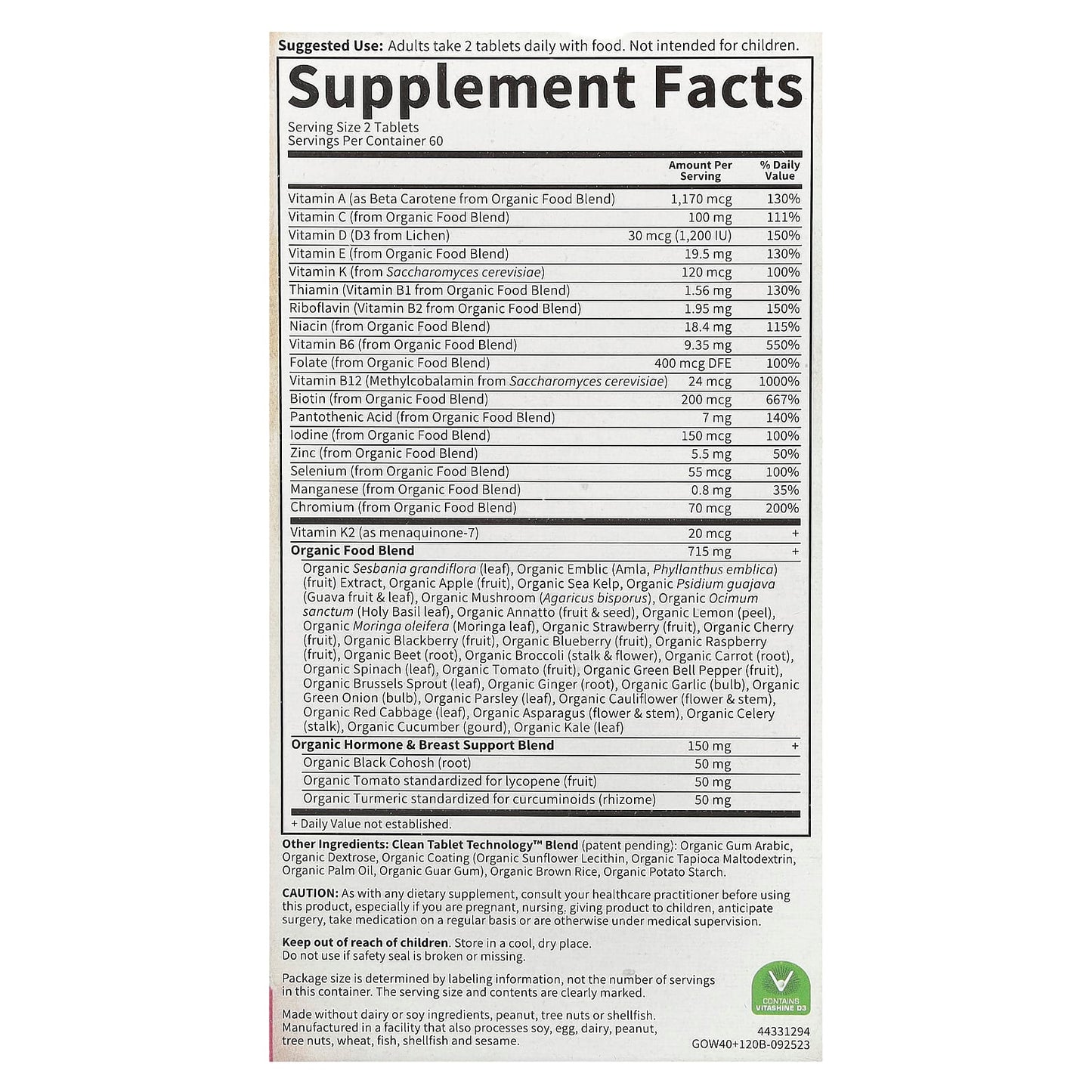 Women's Organic Multi Vitamins 40+ by Garden of Life, Certified USDA Organic, Vegan - Image 2