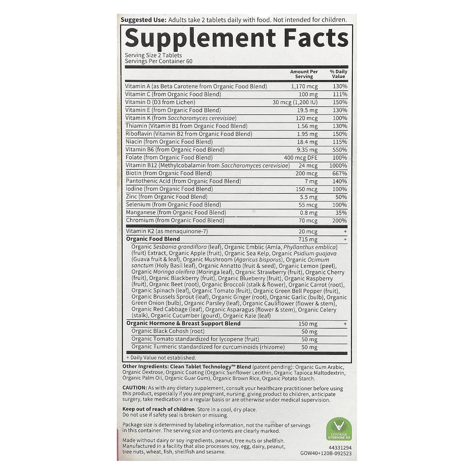 Women's Organic Multi Vitamins 40+ by Garden of Life, Certified USDA Organic, Vegan - Image 2