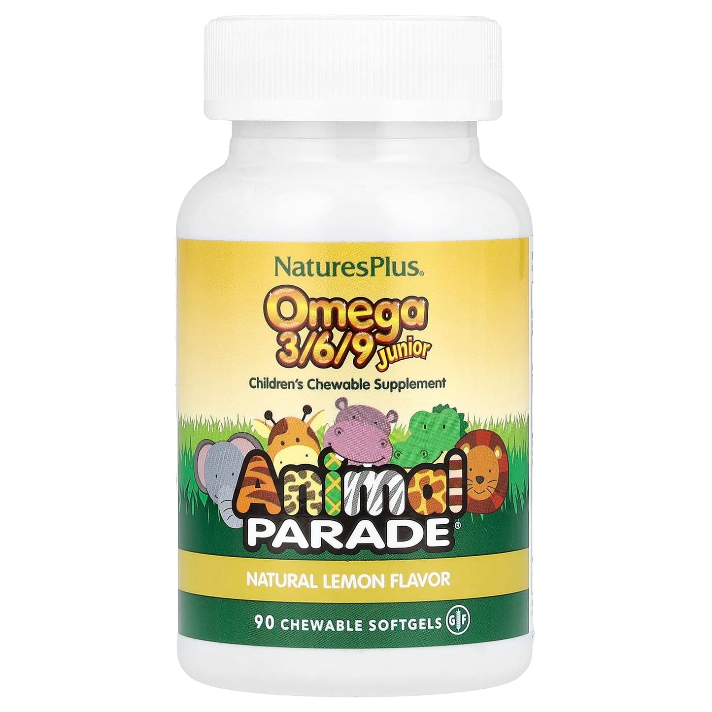 NaturesPlus, Animal Parade®, Omega 3/6/9 Junior, Natural Lemon, 90 Chewable Softgels (520 mg per Softgel)