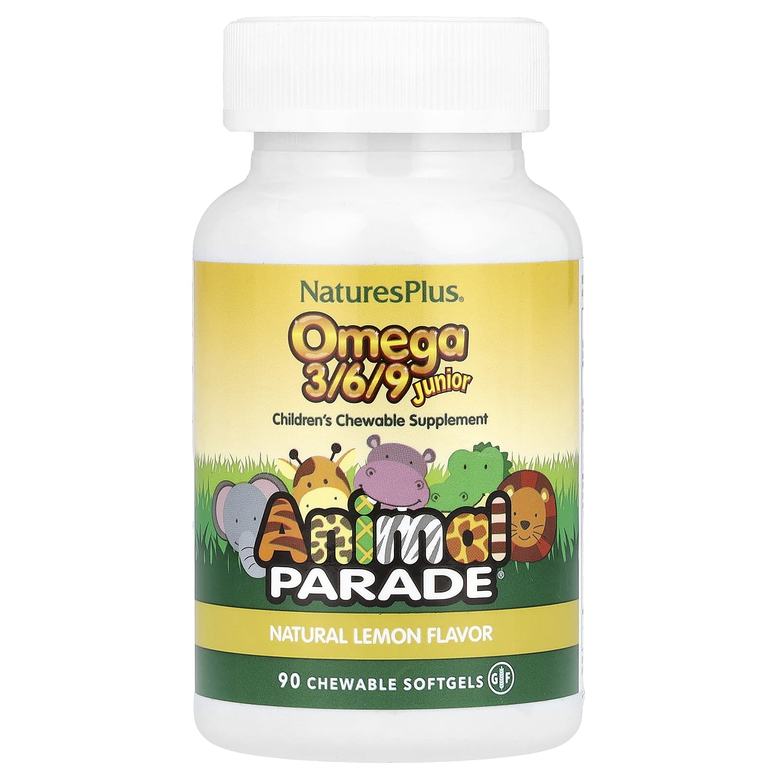NaturesPlus, Animal Parade®, Omega 3/6/9 Junior, Natural Lemon, 90 Chewable Softgels (520 mg per Softgel)