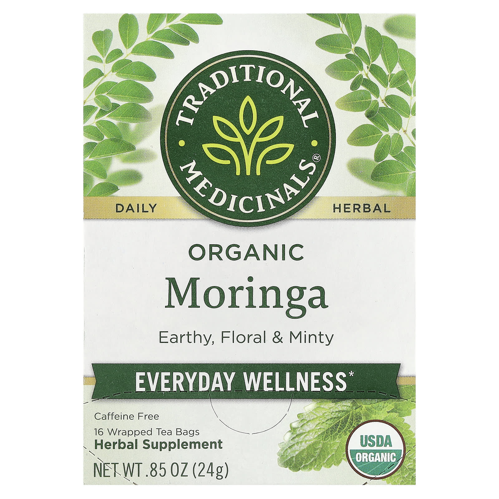 Traditional Medicinals, Organic Moringa, Caffeine Free, 16 Wrapped Tea Bags, 0.85 oz (24 g) - Image 1