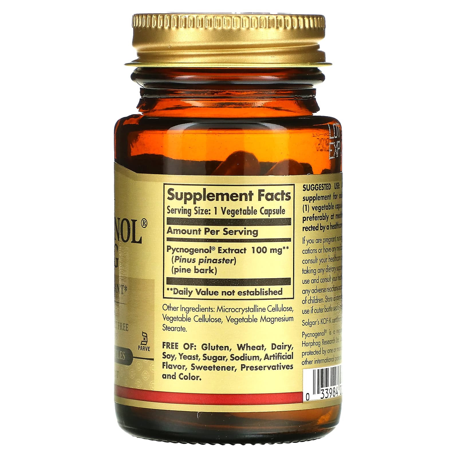 Solgar, Pycnogenol, 100 mg, 30 Vegetable Capsules - Image 2