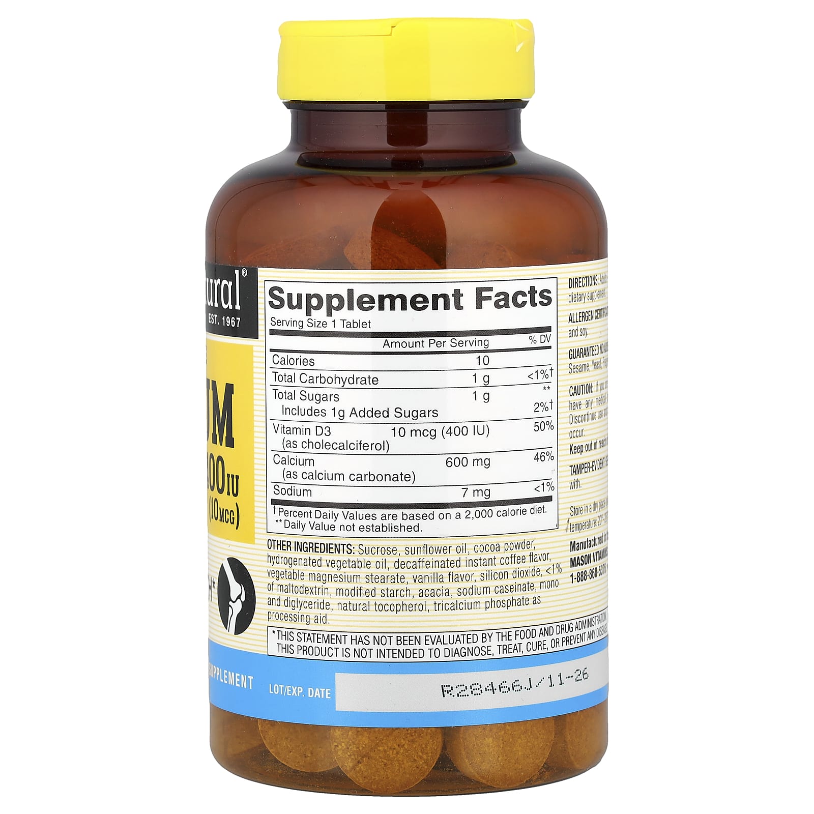 Mason Natural, Chewable Calcium + D3, Coffee Mocha Vanilla , 100 Chewables - Image 2