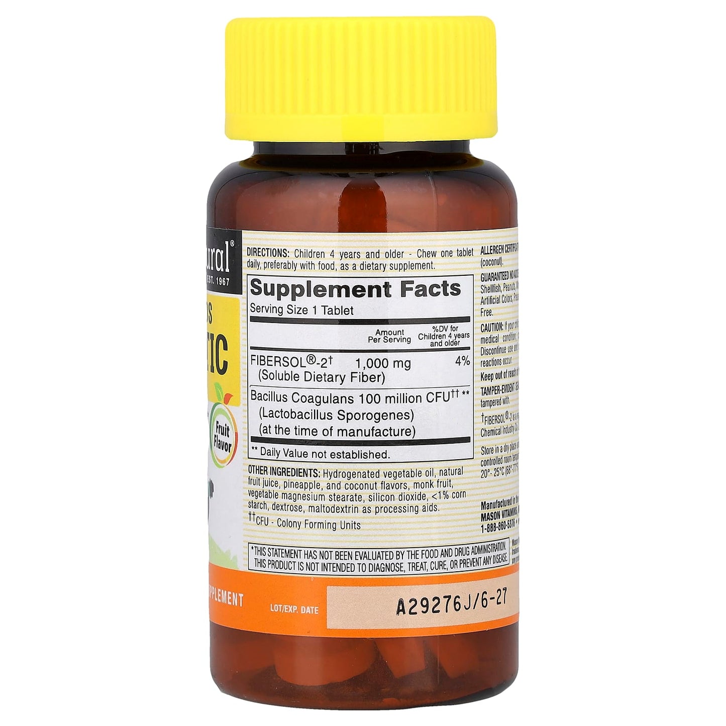 Mason Natural, Healthy Kids Probiotic with Fiber, Fruit, 60 Chewables - Image 2