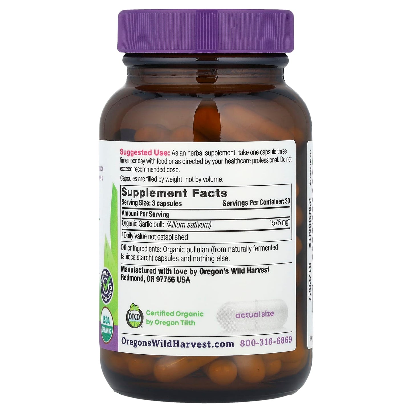 Oregon's Wild Harvest, Organic Garlic, 90 Organic Vegan Capsules (525 mg per Capsule) - Image 2