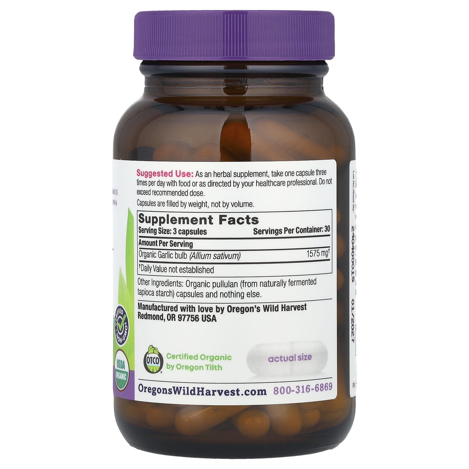 Oregon's Wild Harvest, Organic Garlic, 90 Organic Vegan Capsules (525 mg per Capsule) - Image 2