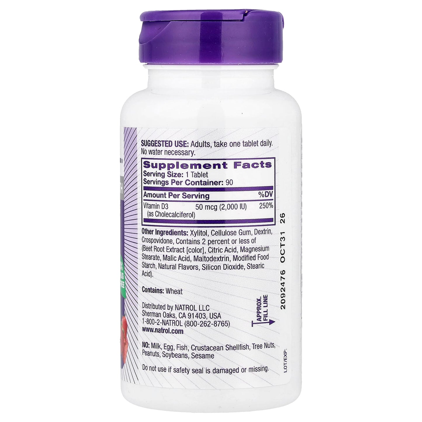Natrol, Vitamin D3, Strawberry, 2,000 IU, 90 Tablets - Image 2