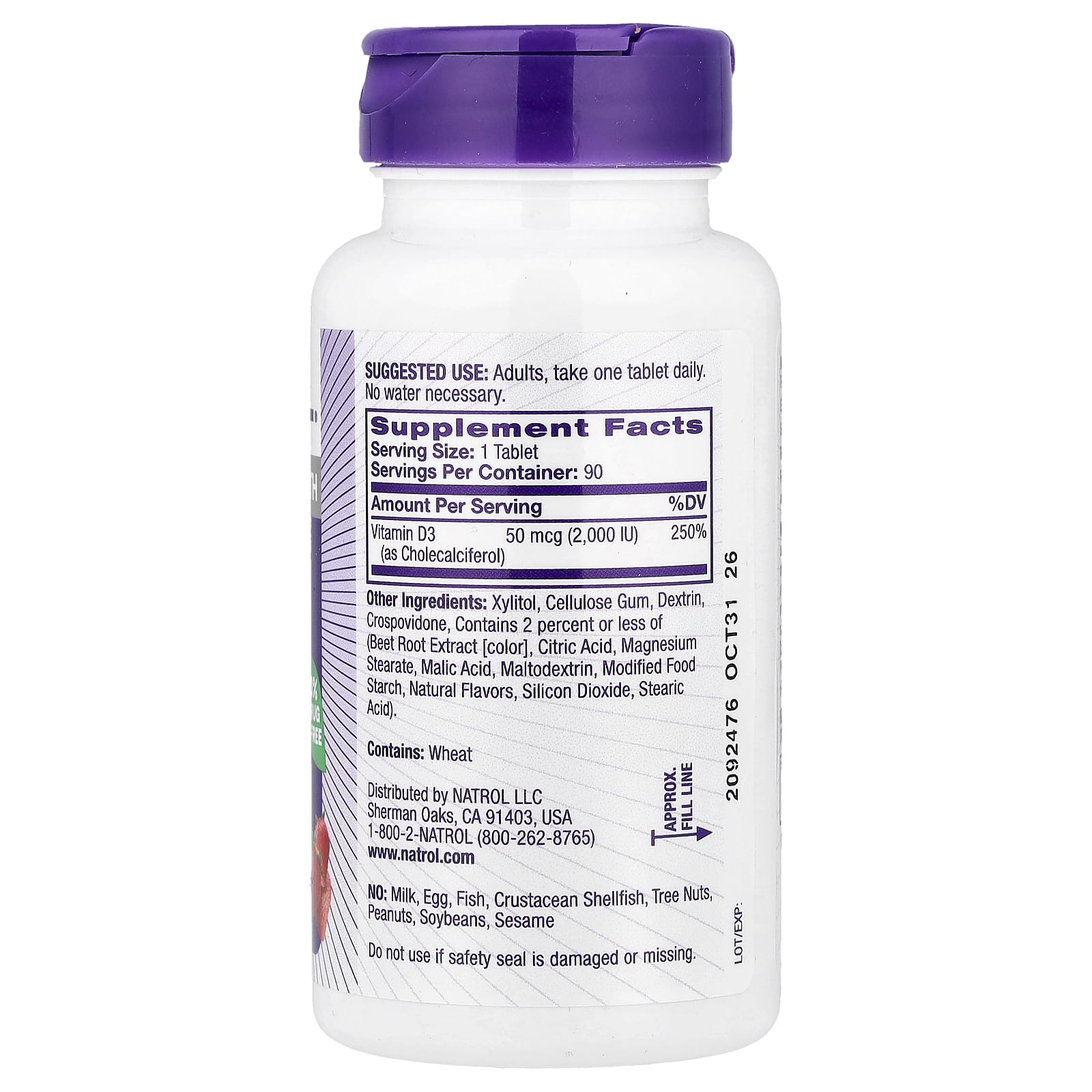 Natrol, Vitamin D3, Strawberry, 2,000 IU, 90 Tablets - Image 2