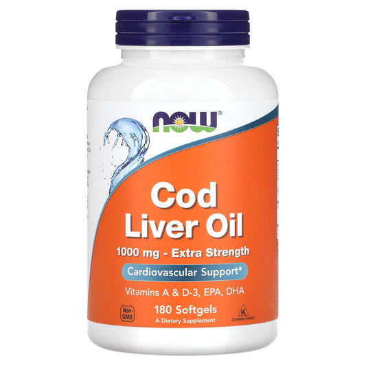 NOW Foods, Cod Liver Oil, 1,000 mg, 180 Softgels - Image 1