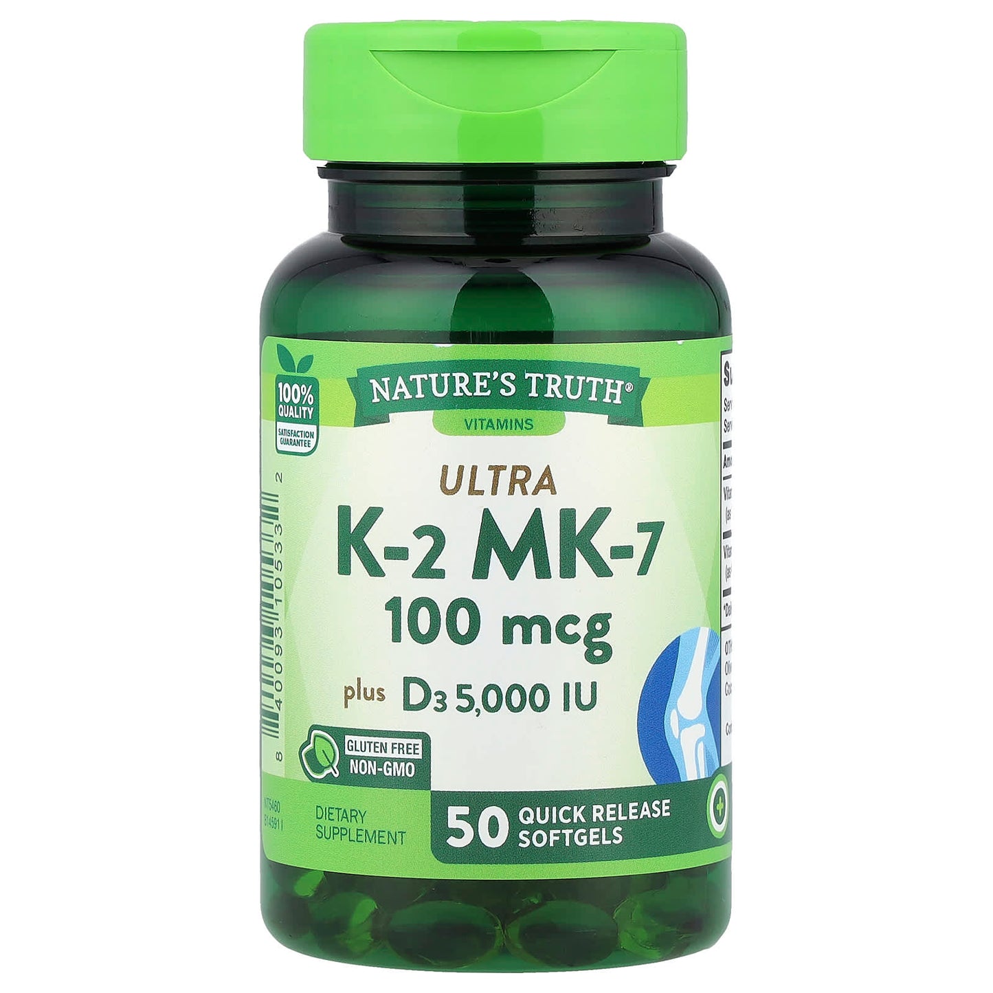 Nature's Truth, Ultra K2 MK-7 Plus D3, 50 Quick Release Softgels - Image 1