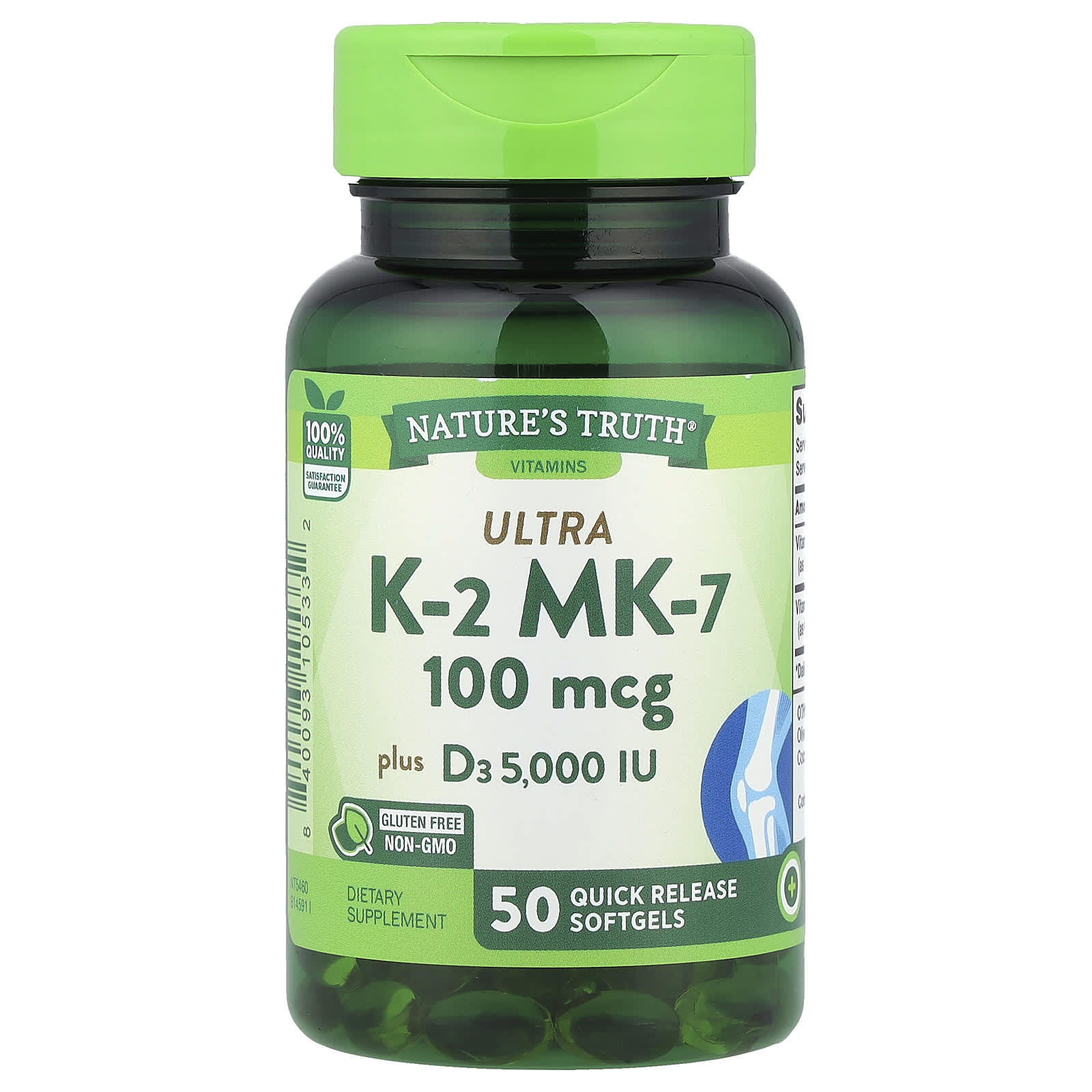 Nature's Truth, Ultra K2 MK-7 Plus D3, 50 Quick Release Softgels - Image 1