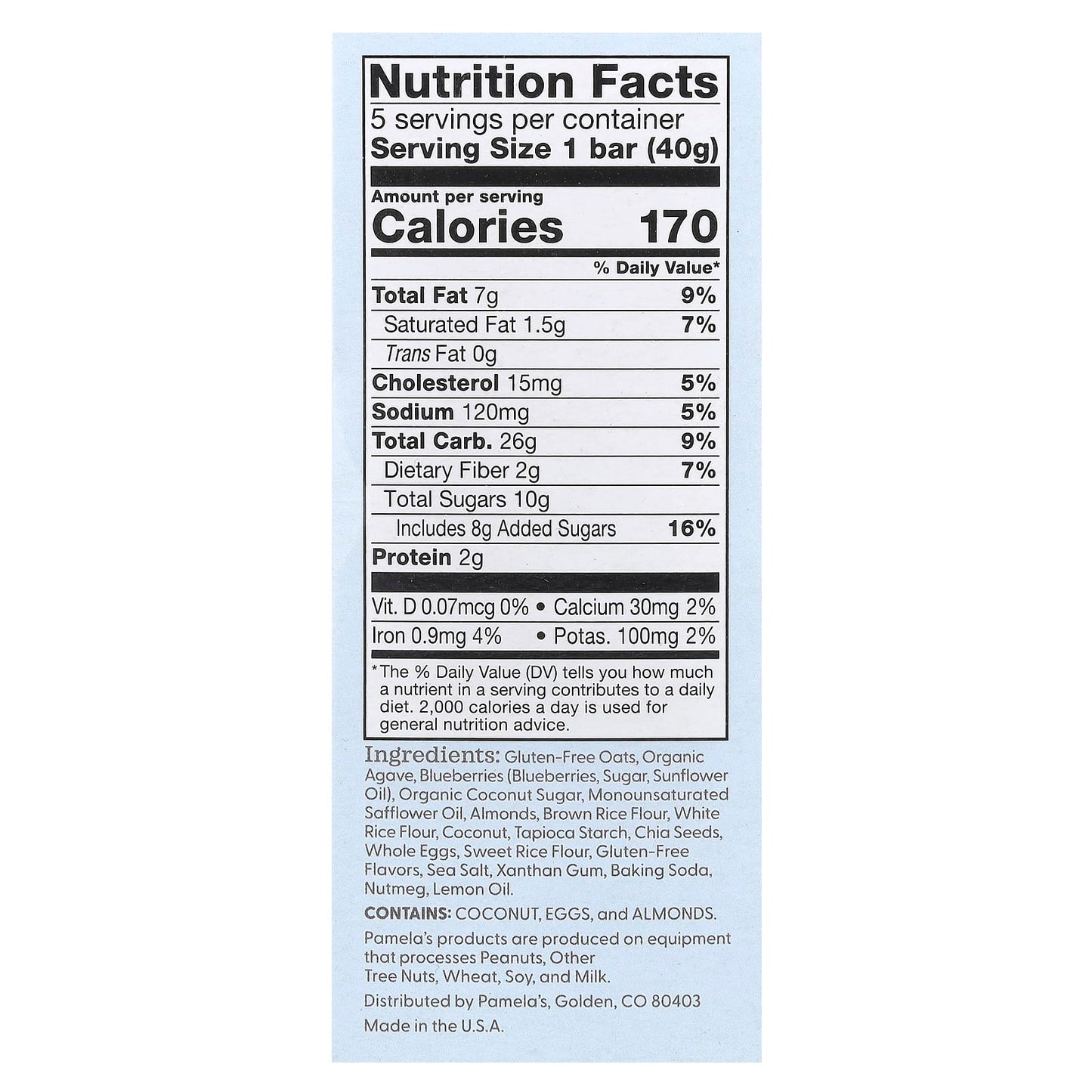 Pamela's Products, Whenever Oat Bars, Blueberry Lemon, 5 Bars, 1.41 oz (40 g) Each - Image 2