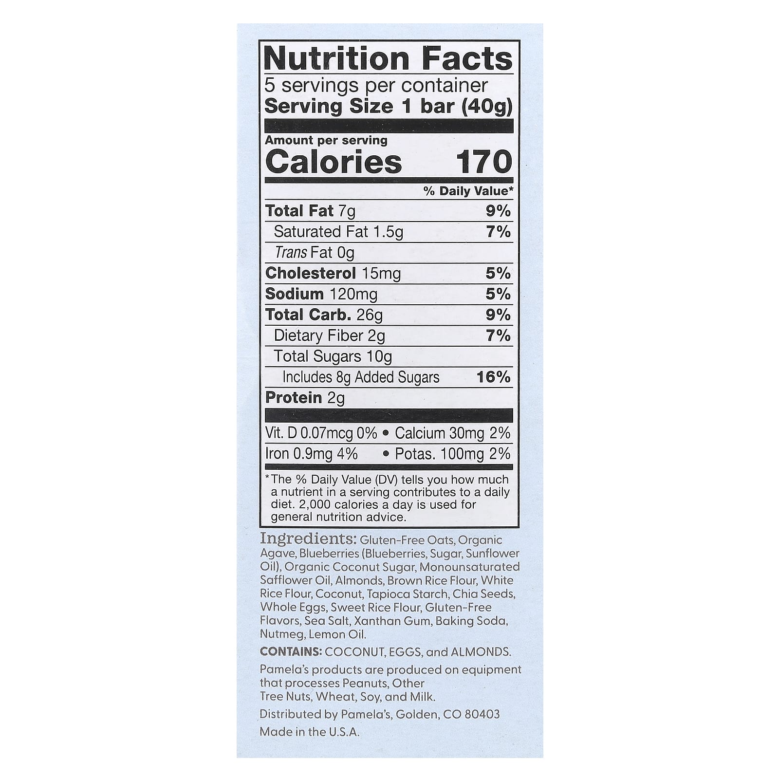 Pamela's Products, Whenever Oat Bars, Blueberry Lemon, 5 Bars, 1.41 oz (40 g) Each - Image 2