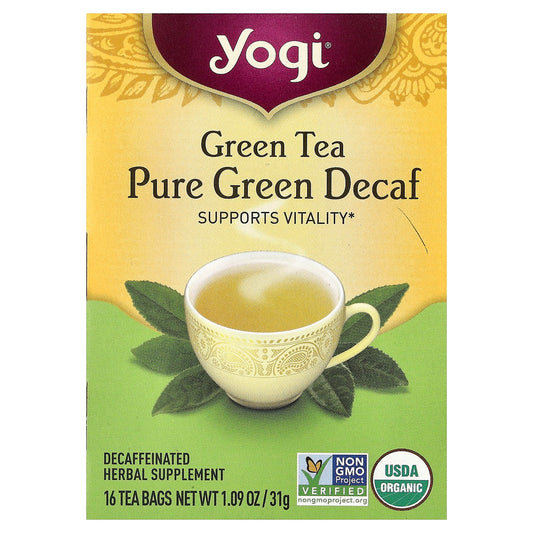 Yogi Tea, Green Tea Pure Green, Decaf, 16 Tea Bags, 1.09 oz (31 g) - Image 1