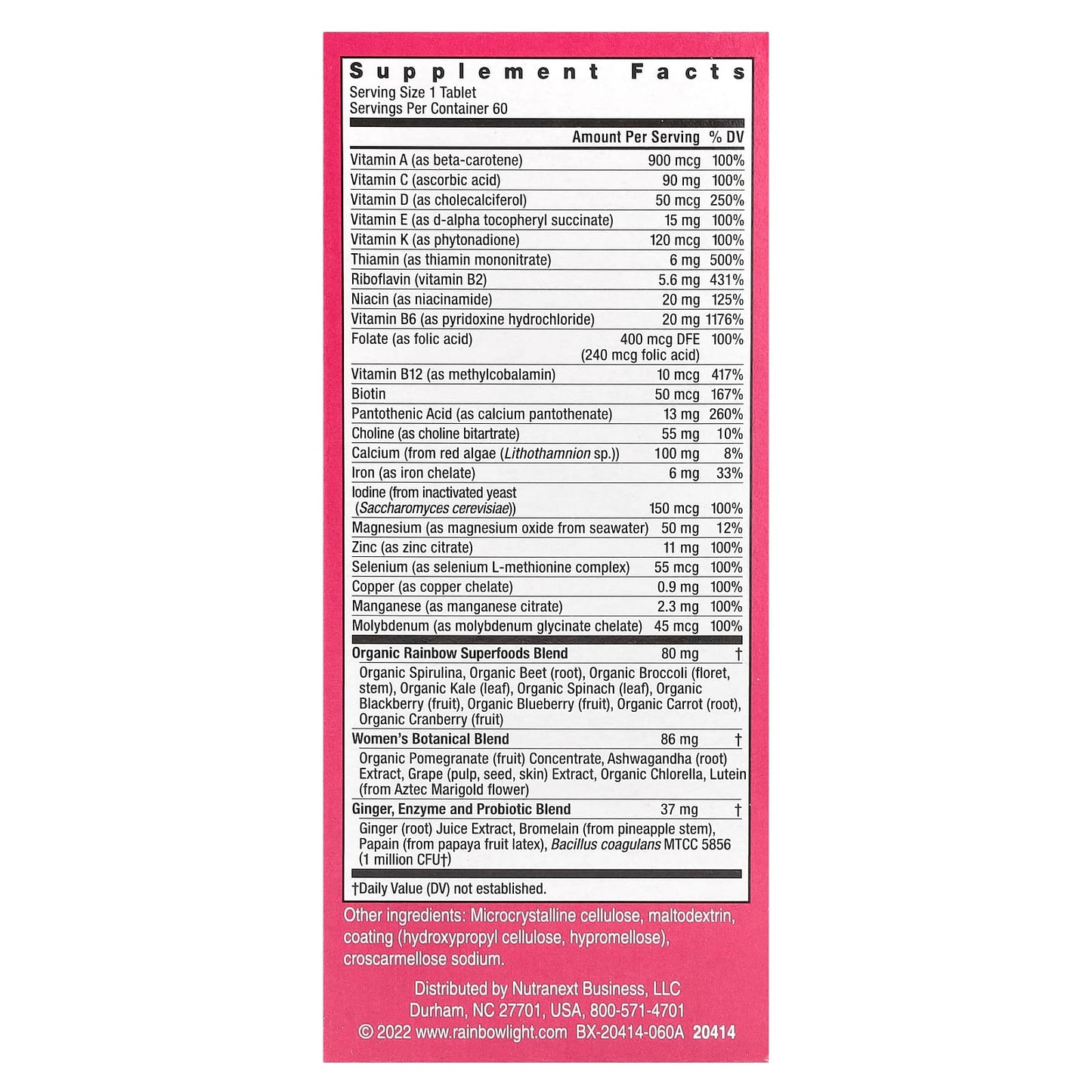 Rainbow Light, Women's One™ Daily Multivitamin, High Potency, 60 Vegetarian Tablets - Image 2
