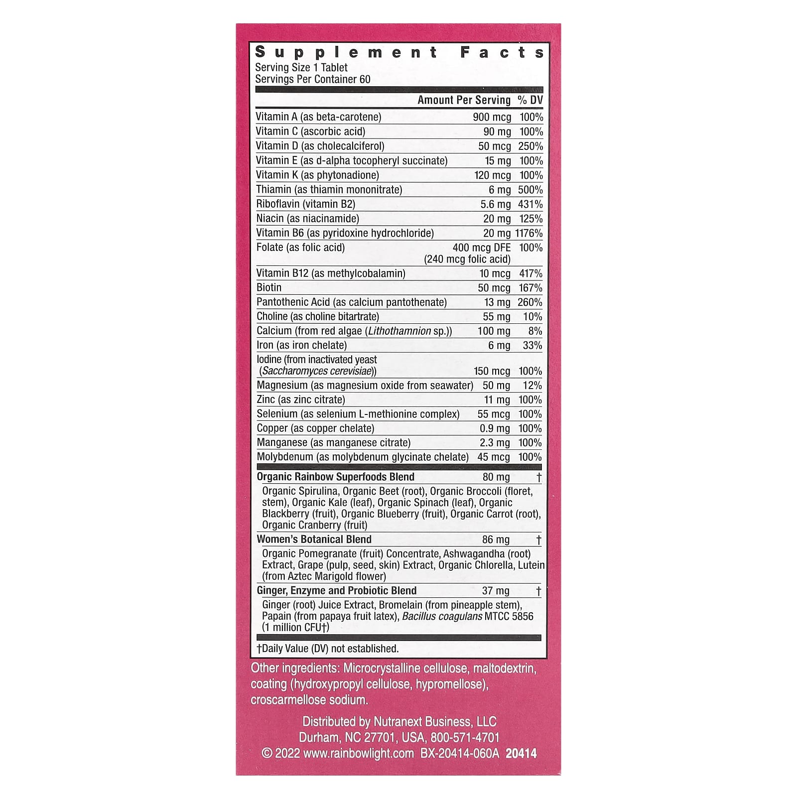 Rainbow Light, Women's One™ Daily Multivitamin, High Potency, 60 Vegetarian Tablets - Image 2