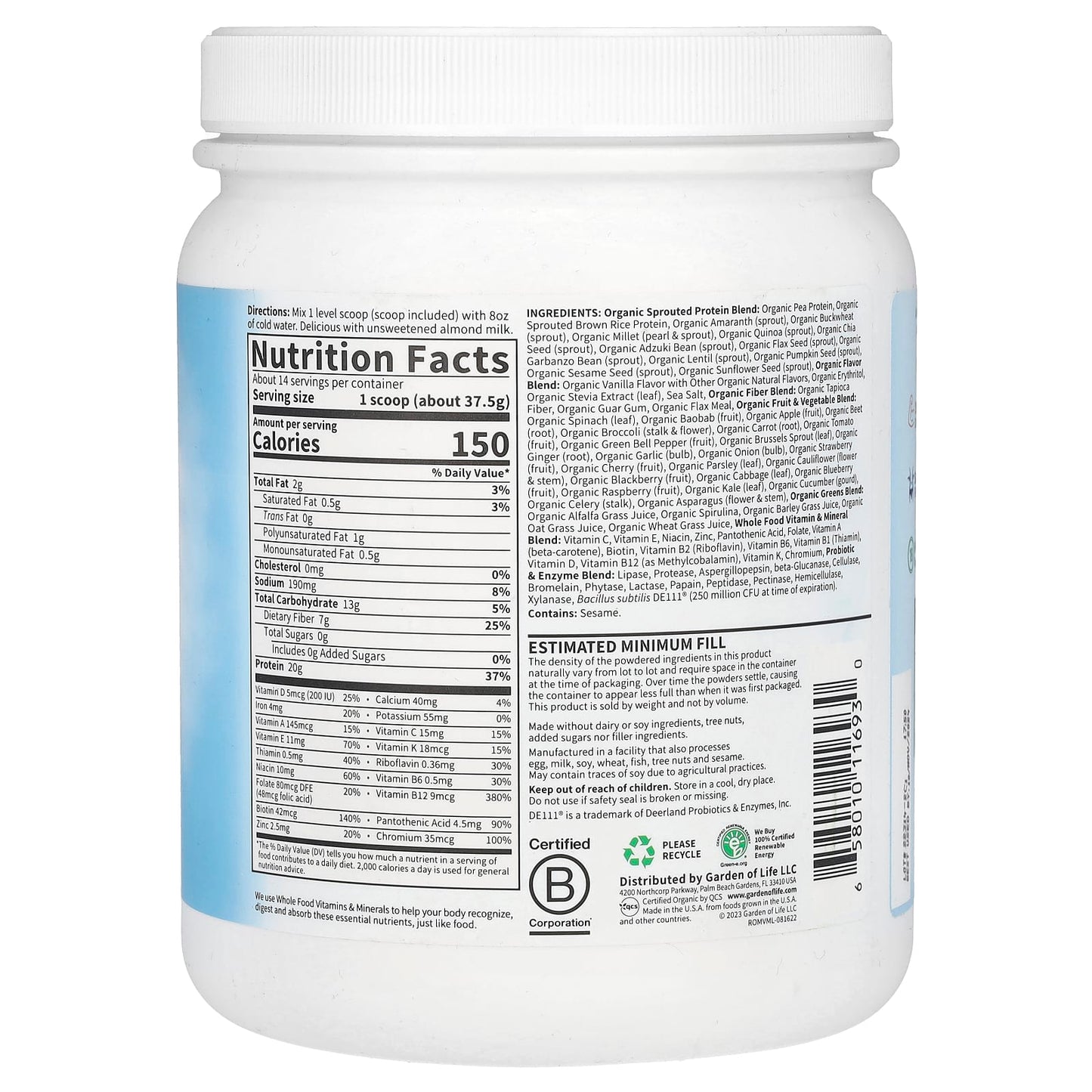RAW Organic Meal Replacement Shake by Garden of Life, Vanilla, 1 lb (525g) - Image 2
