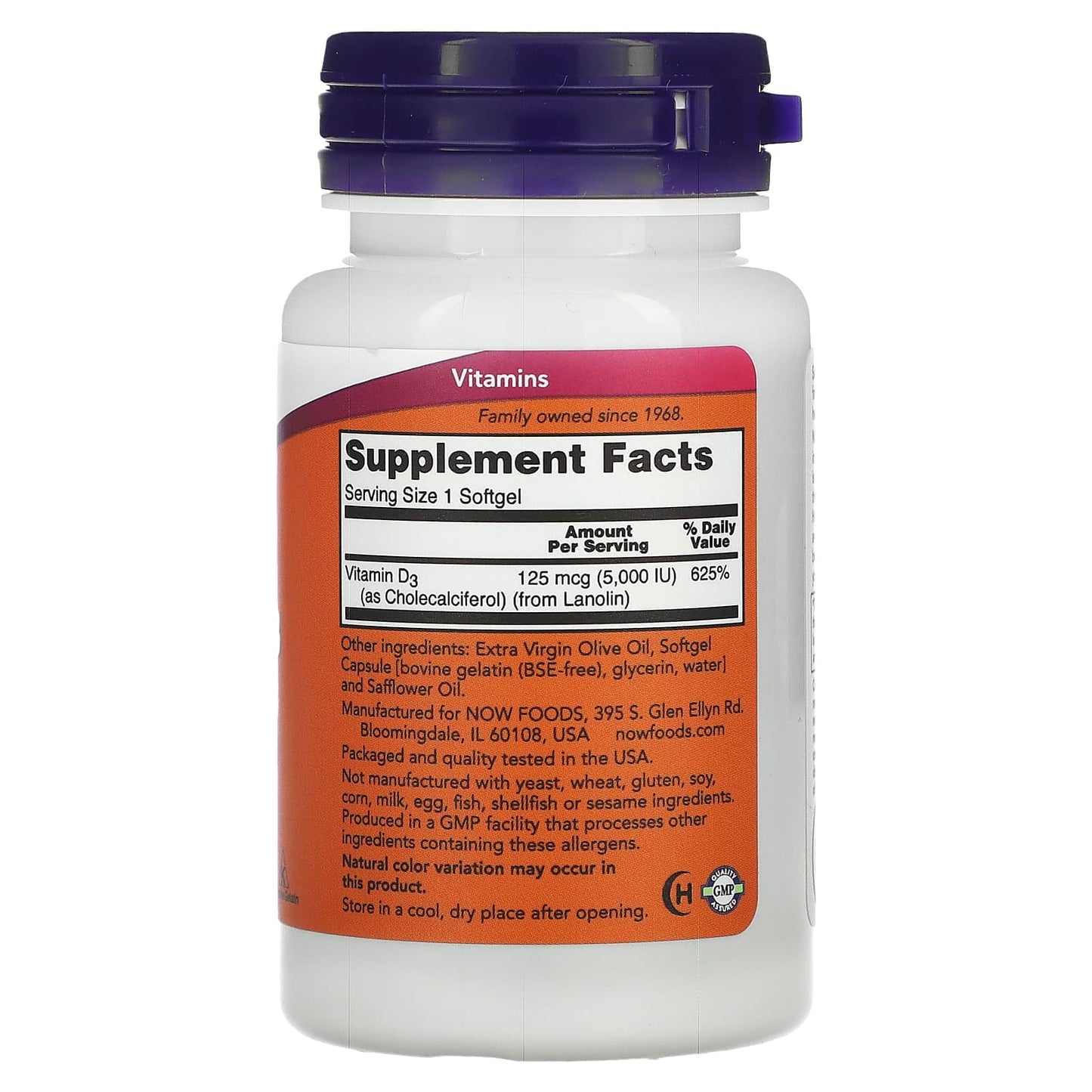 NOW Foods, Vitamin D-3, High Potency, 5,000 IU, 120 Softgels - Image 2