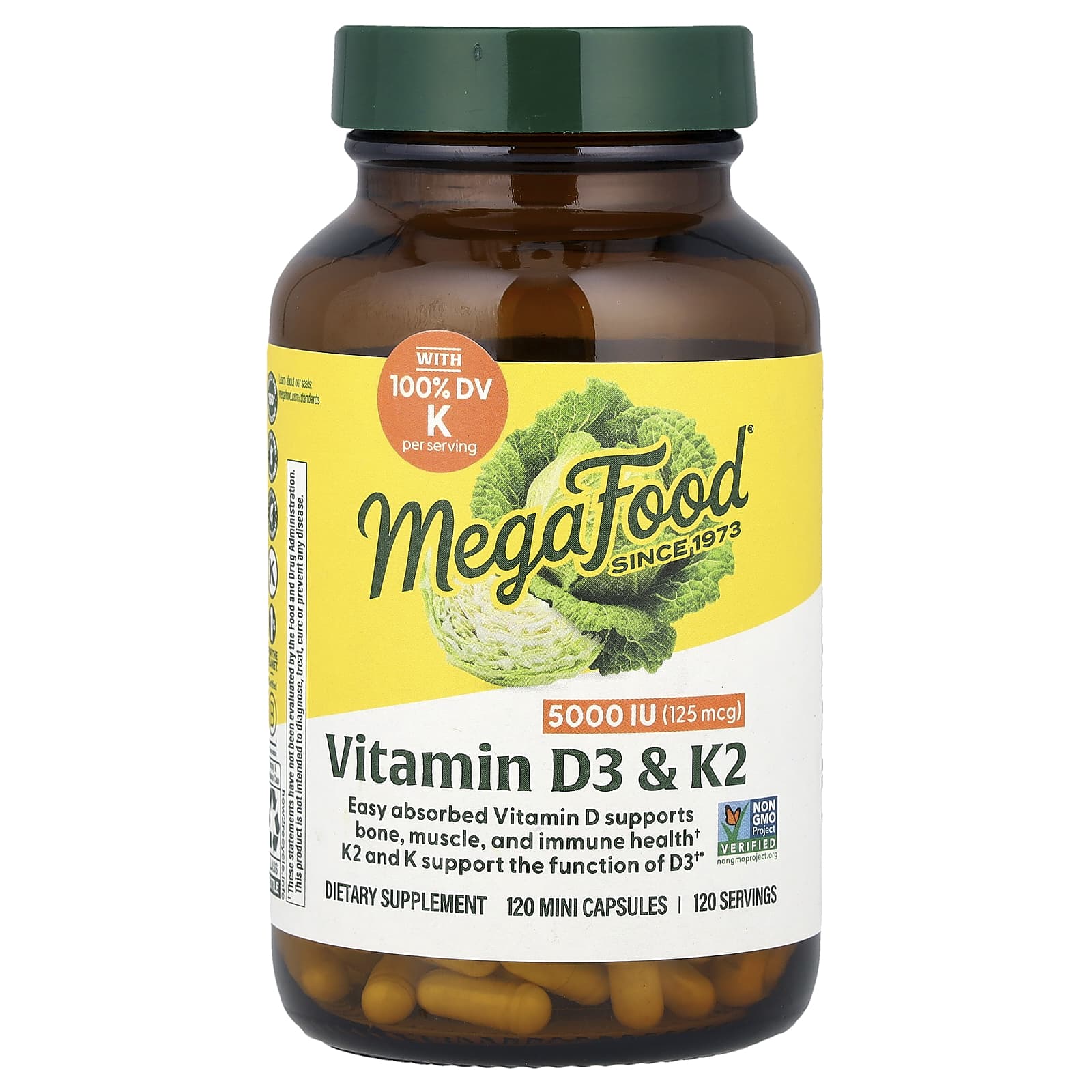 MegaFood, Vitamin D3 & K2, 120 Mini Capsules - Image 1
