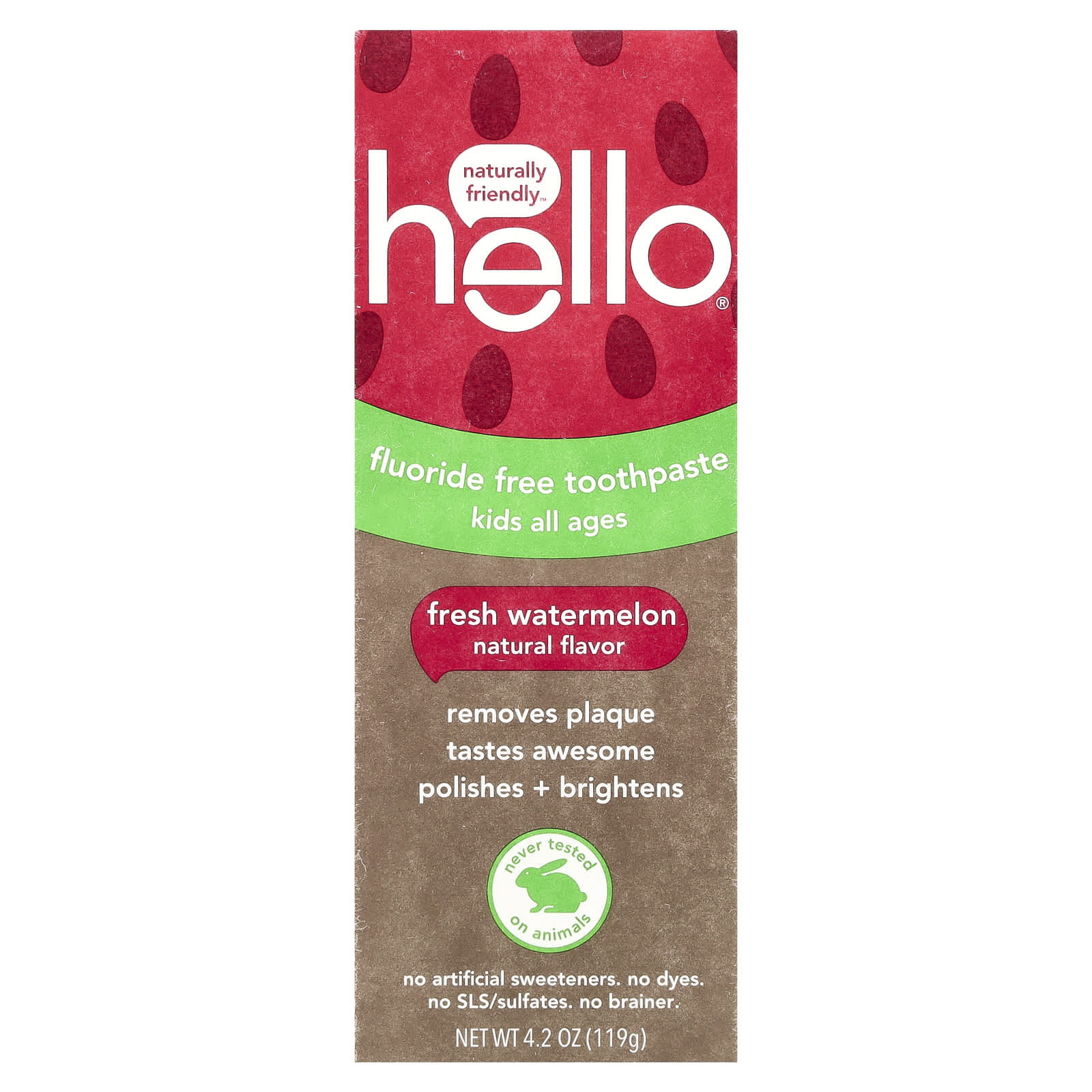 Hello Kids Fluoride Free Toothpaste, Fresh Watermelon, 4.2 oz - Image 2