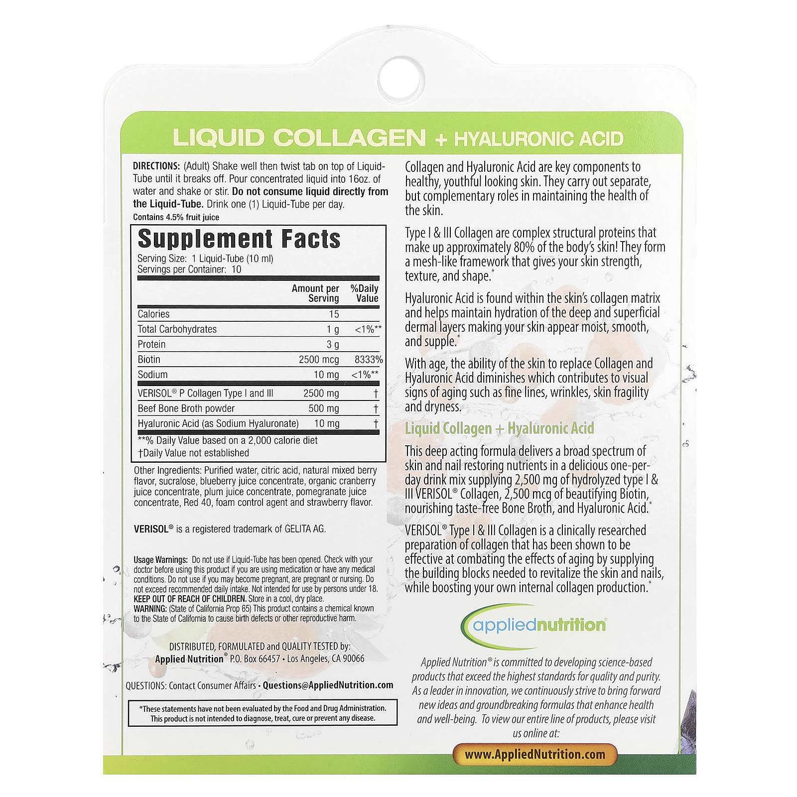 Liquid Collagen + Hyaluronic Acid for Skin Health, 10 Tubes - Image 2