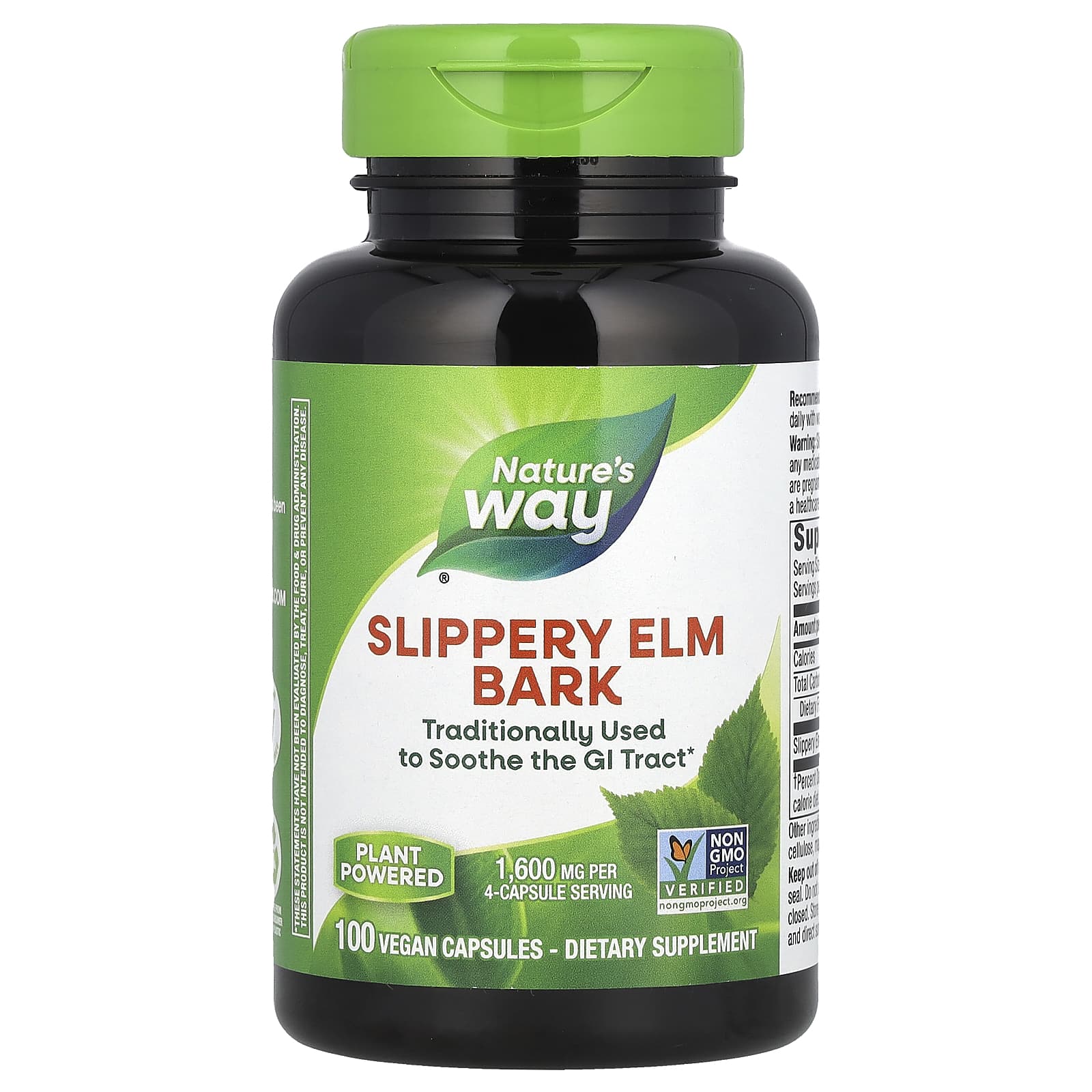 Nature's Way, Slippery Elm Bark, 1,600 mg, 100 Vegan Capsules (400 mg per Capsule) - Image 1