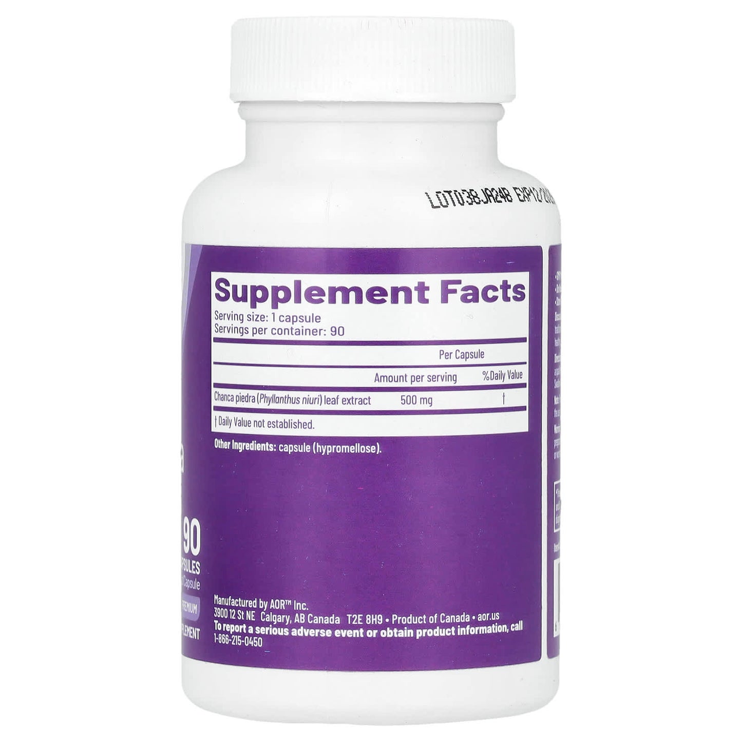 AOR Chanca Piedra 500mg, 90 Capsules - Urinary Tract Support - Image 2