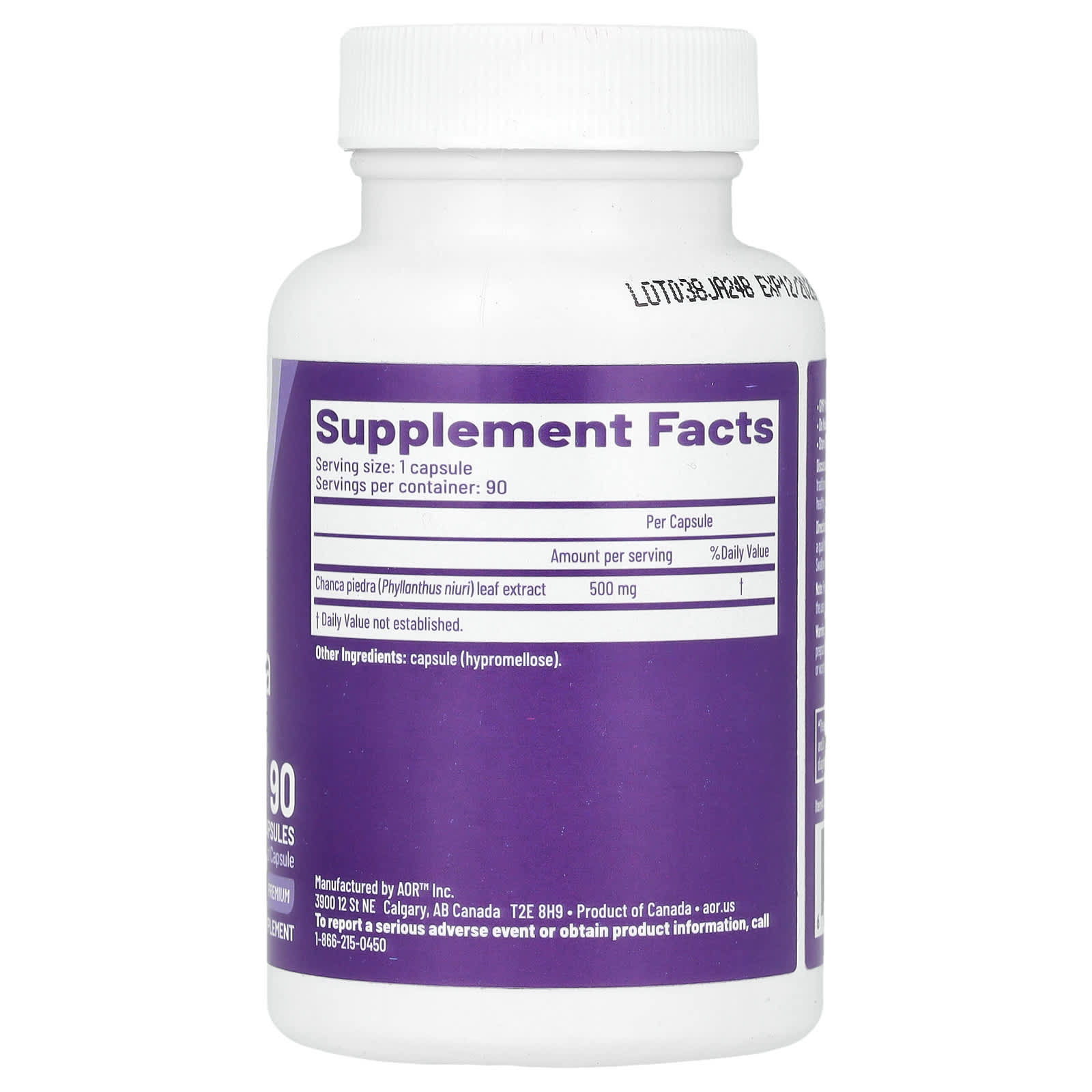 AOR Chanca Piedra 500mg, 90 Capsules - Urinary Tract Support - Image 2