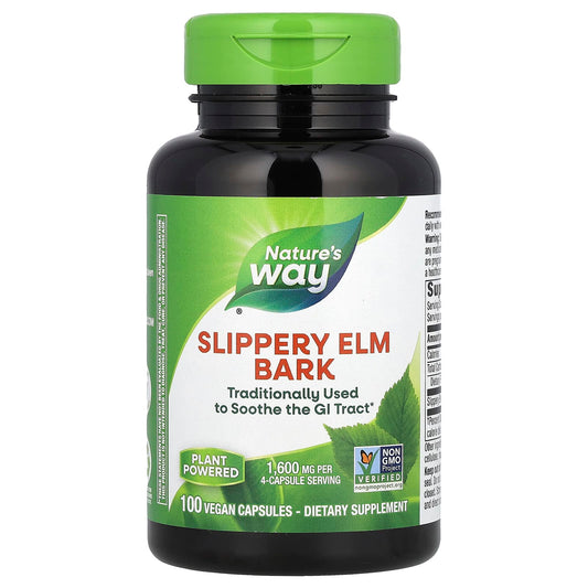 Nature's Way, Slippery Elm Bark, 1,600 mg, 100 Vegan Capsules (400 mg per Capsule) - Image 1