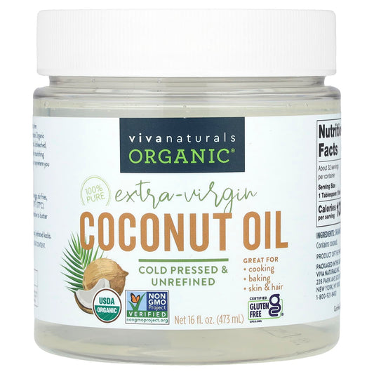 Viva Naturals, Organic Extra-Virgin Coconut Oil, 16 fl oz (473 ml) - Image 1