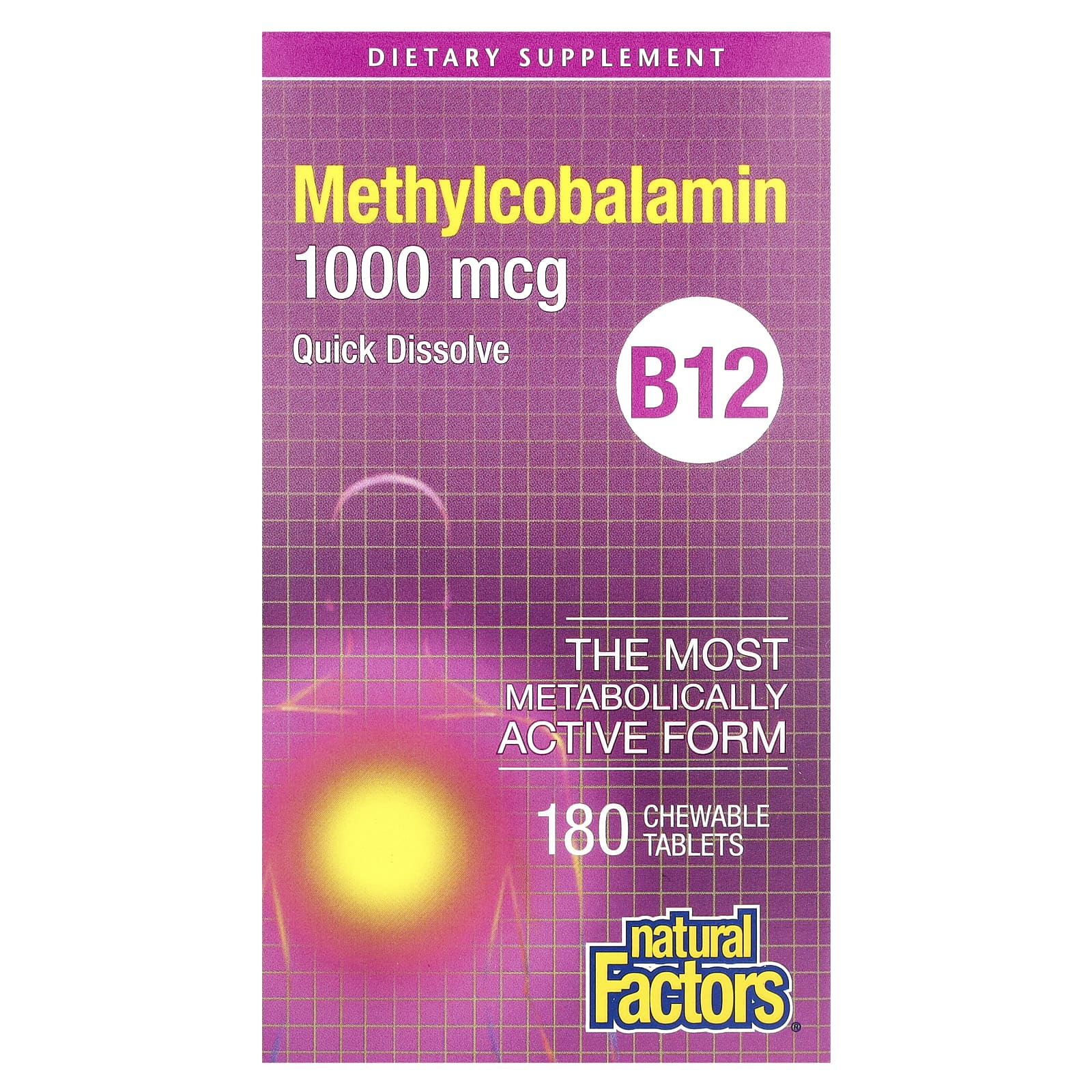 Natural Factors, B12, Methylcobalamin, 1,000 mcg, 180 Chewable Tablets - Image 1