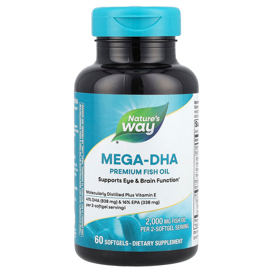 Nature's Way, Mega-DHA Premium Fish Oil, 2,000 mg, 60 Softgels (1,000 mg Per Softgel)