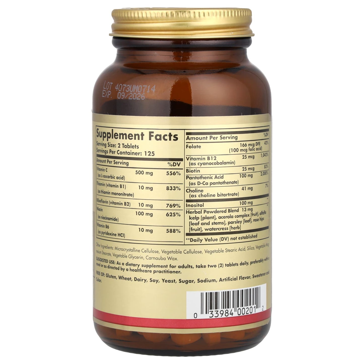 Solgar, B-Complex with Vitamin C Stress Formula, 250 Tablets - Image 2