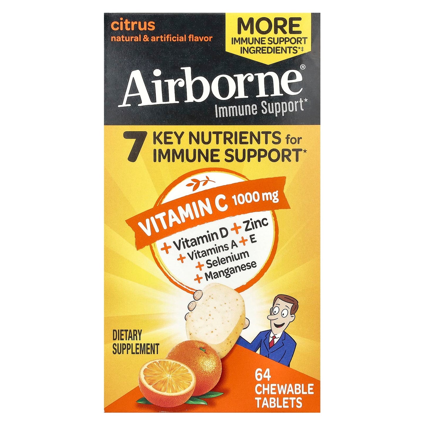 Boost Immune System with AirBorne Vitamin C & D Supplement, 64 Chewable Tablets - Image 1