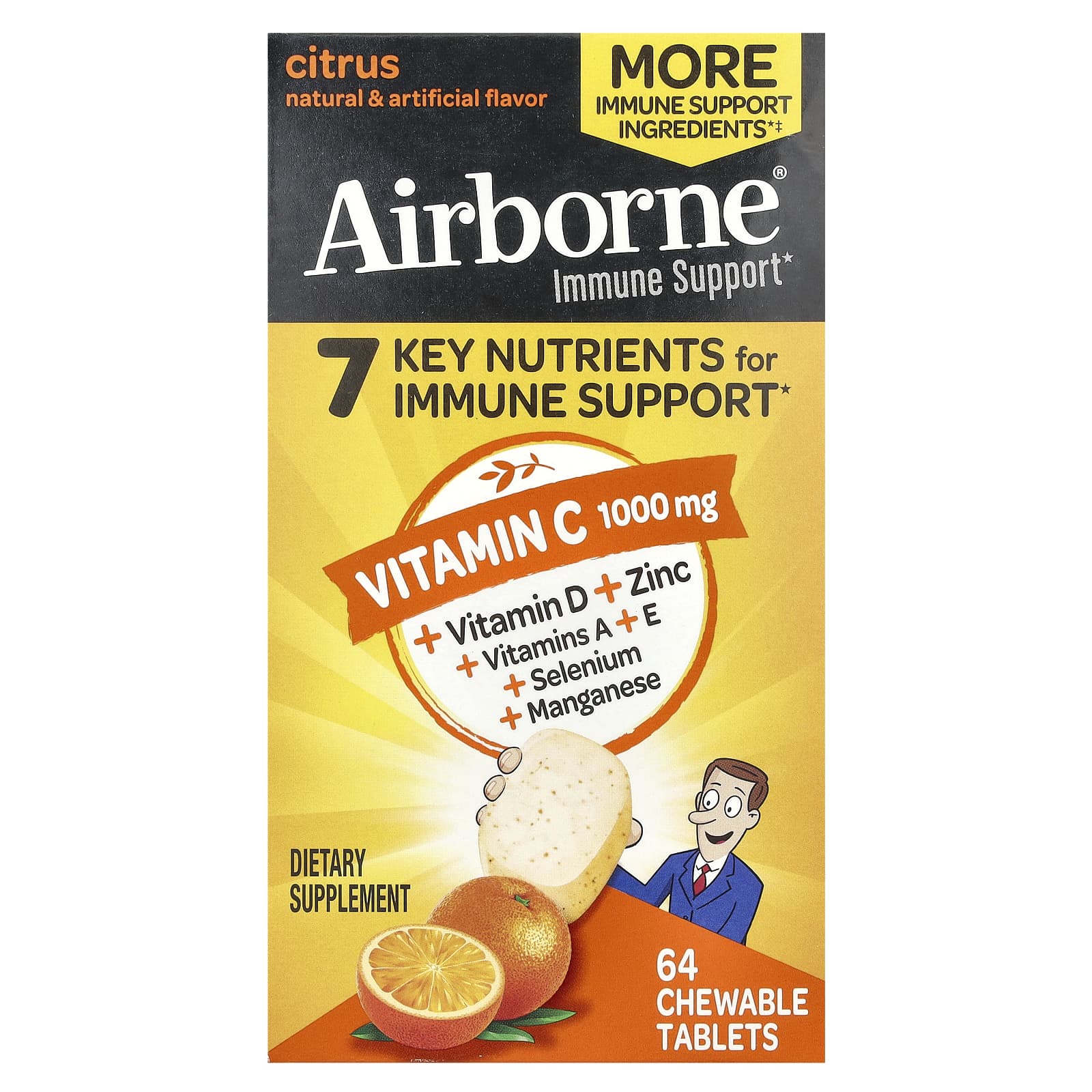Boost Immune System with AirBorne Vitamin C & D Supplement, 64 Chewable Tablets - Image 1