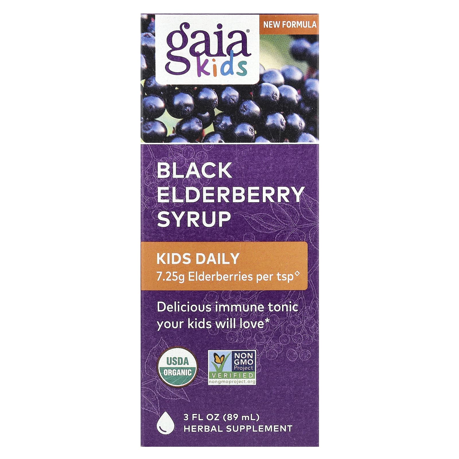 Gaia Herbs Organic Black Elderberry Syrup for Kids, 3 fl oz (89 ml) - Image 1