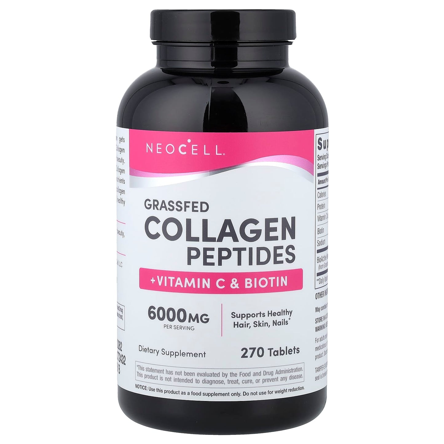 NeoCell, Grassfed Collagen Peptides + Vitamin C & Biotin, 270 Tablets - Image 1