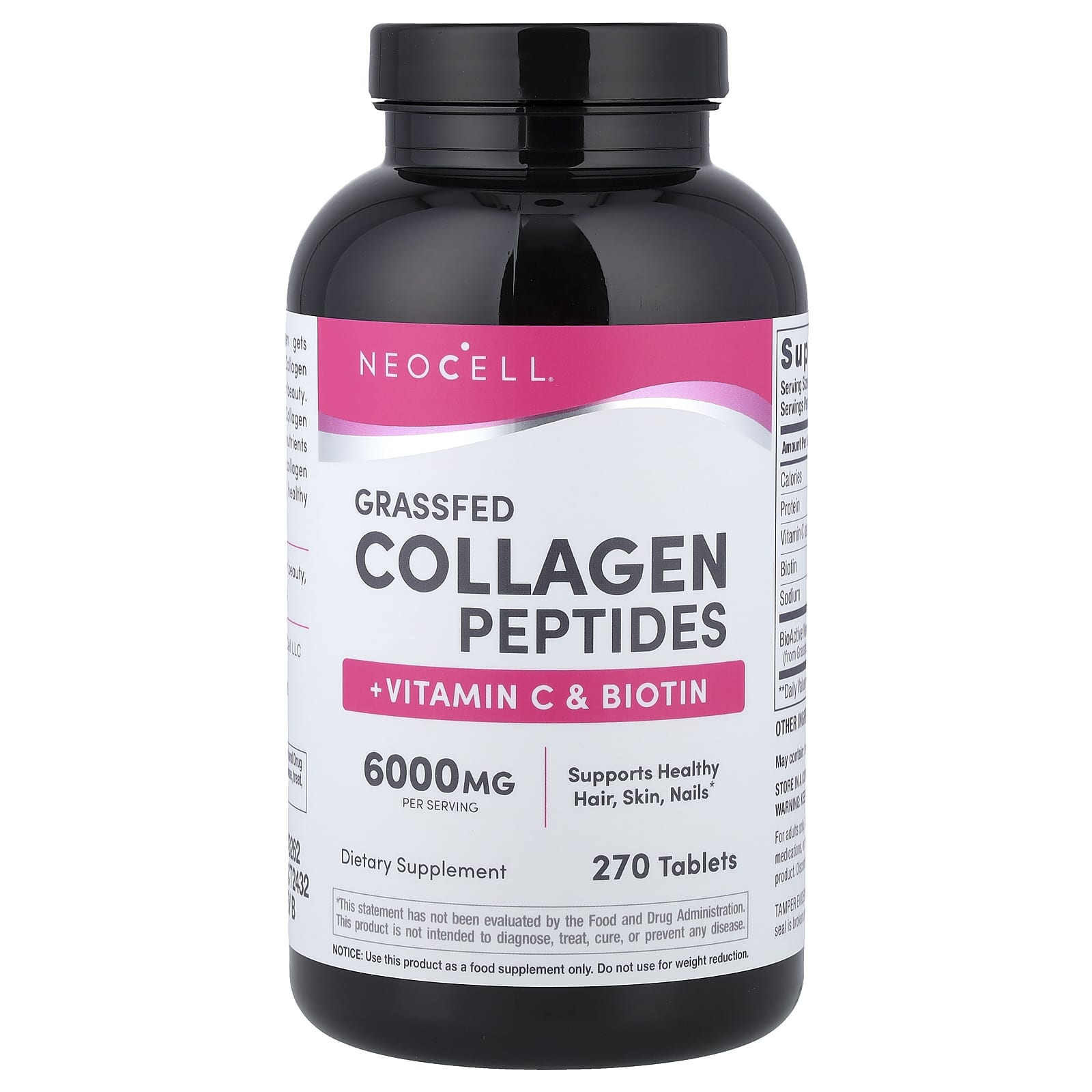 NeoCell, Grassfed Collagen Peptides + Vitamin C & Biotin, 270 Tablets - Image 1